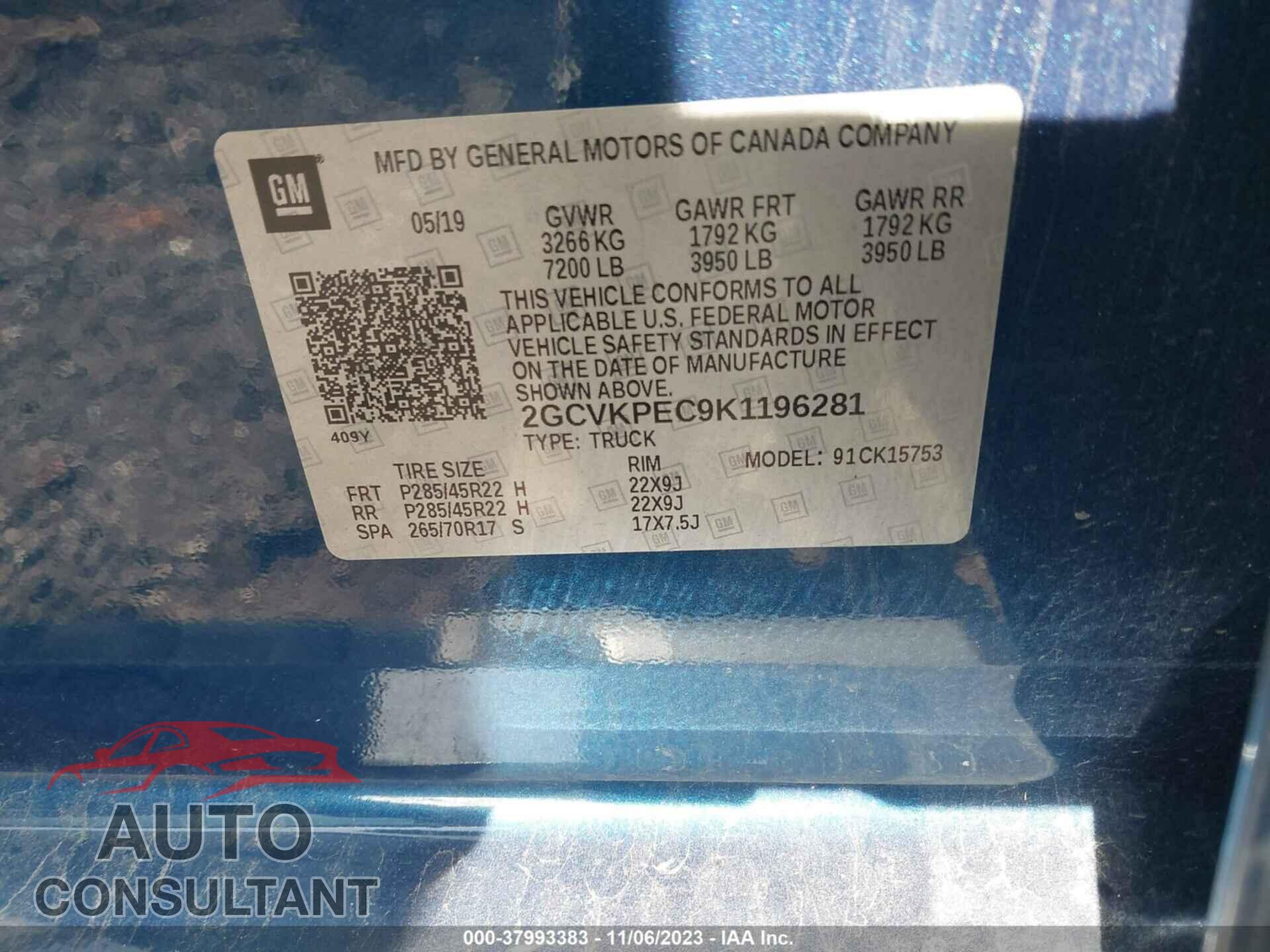CHEVROLET SILVERADO LD 2019 - 2GCVKPEC9K1196281