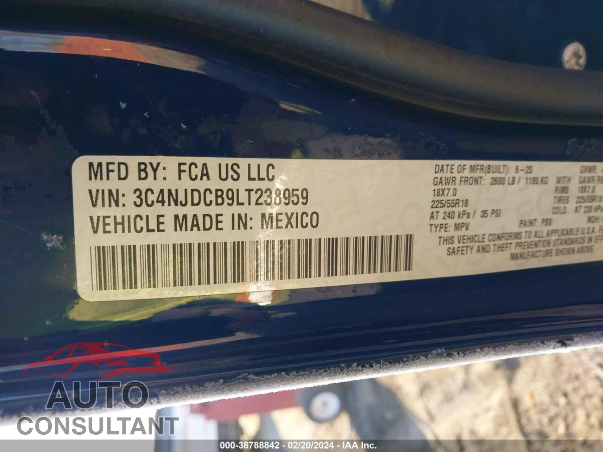 JEEP COMPASS 2020 - 3C4NJDCB9LT238959