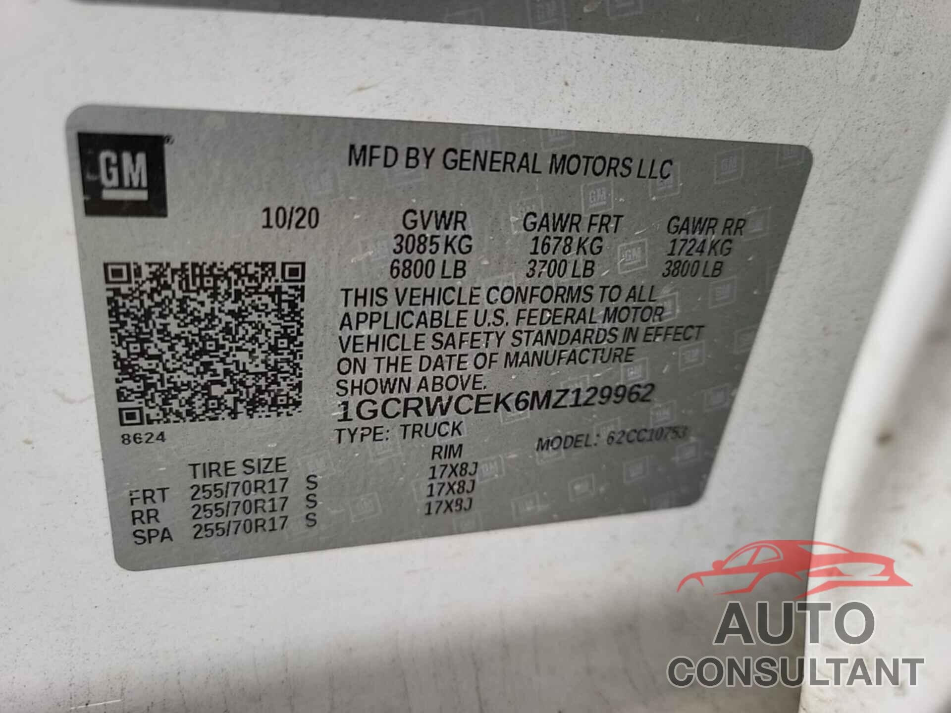 CHEVROLET SILVERADO 1500 2021 - 1GCRWCEK6MZ129962