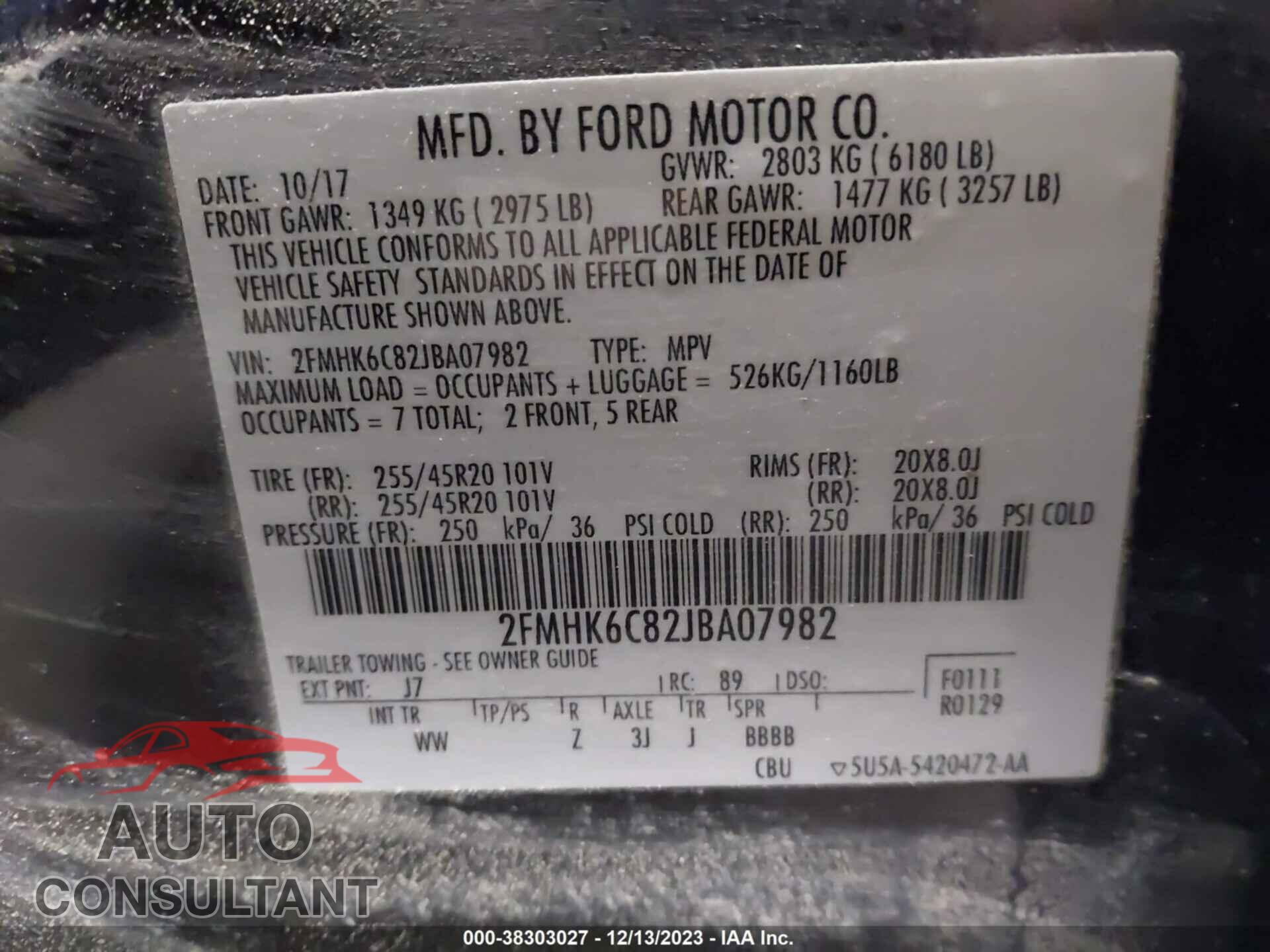 FORD FLEX 2018 - 2FMHK6C82JBA07982
