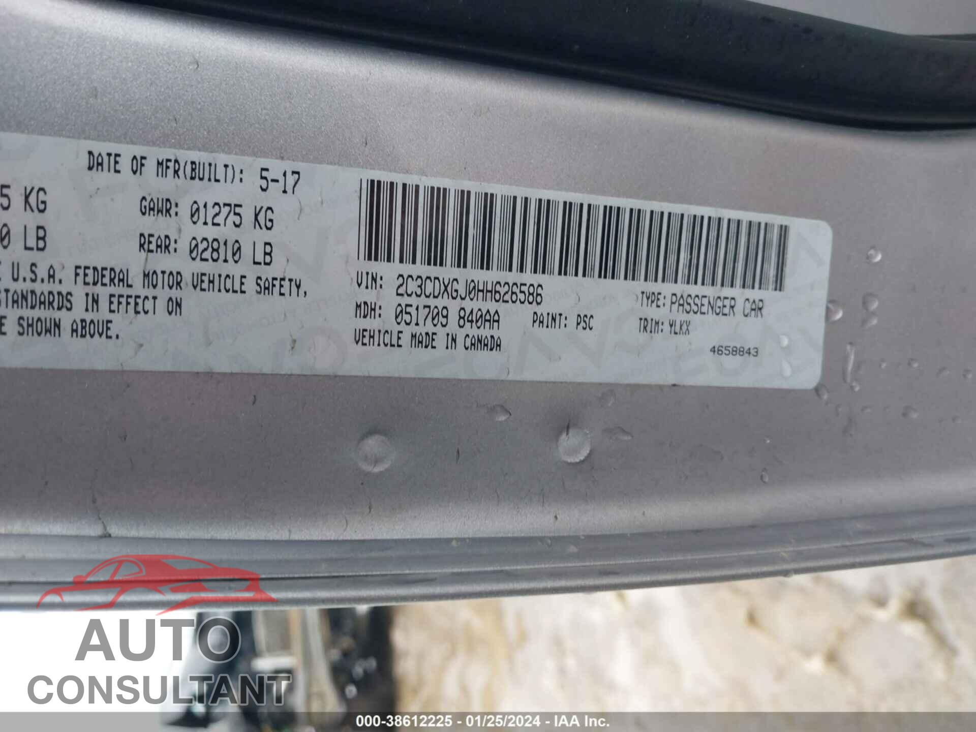 DODGE CHARGER 2017 - 2C3CDXGJ0HH626586