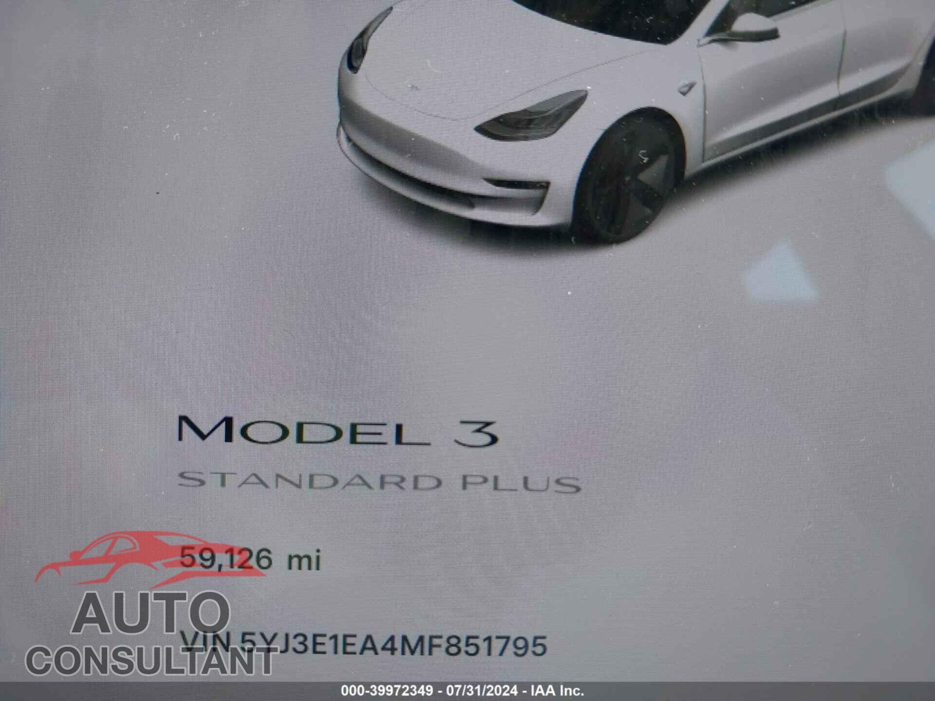 TESLA MODEL 3 2021 - 5YJ3E1EA4MF851795