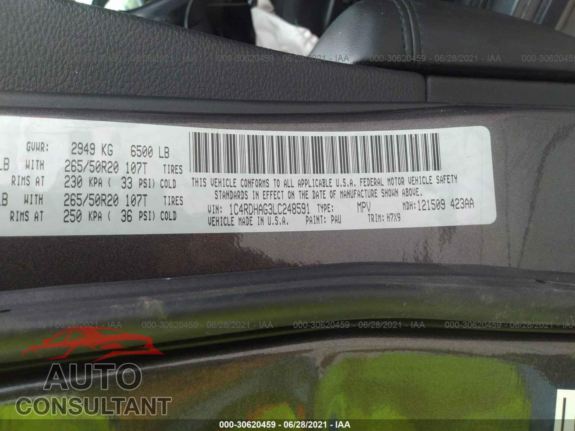 DODGE DURANGO 2020 - 1C4RDHAG3LC248591