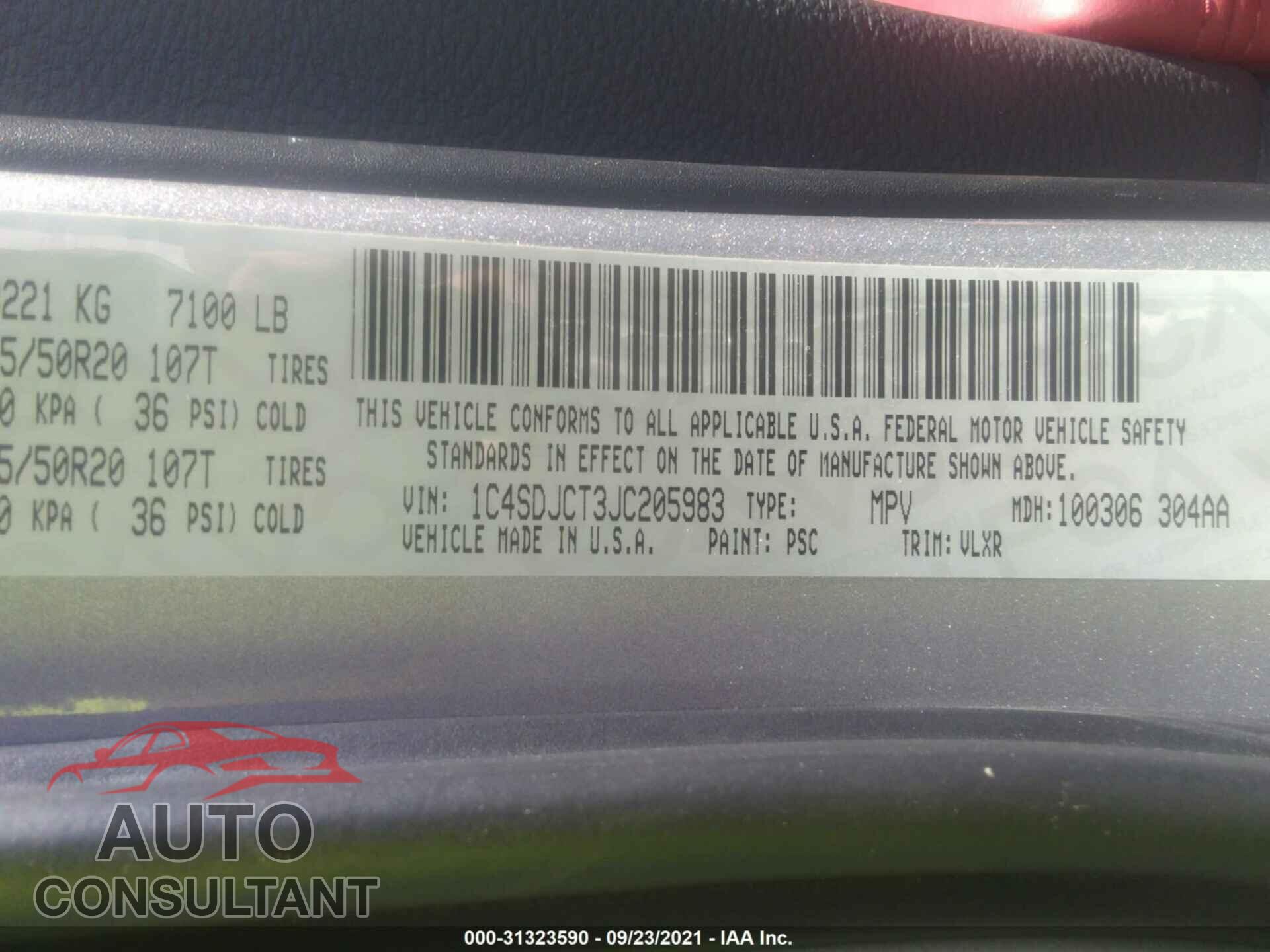 DODGE DURANGO 2018 - 1C4SDJCT3JC205983