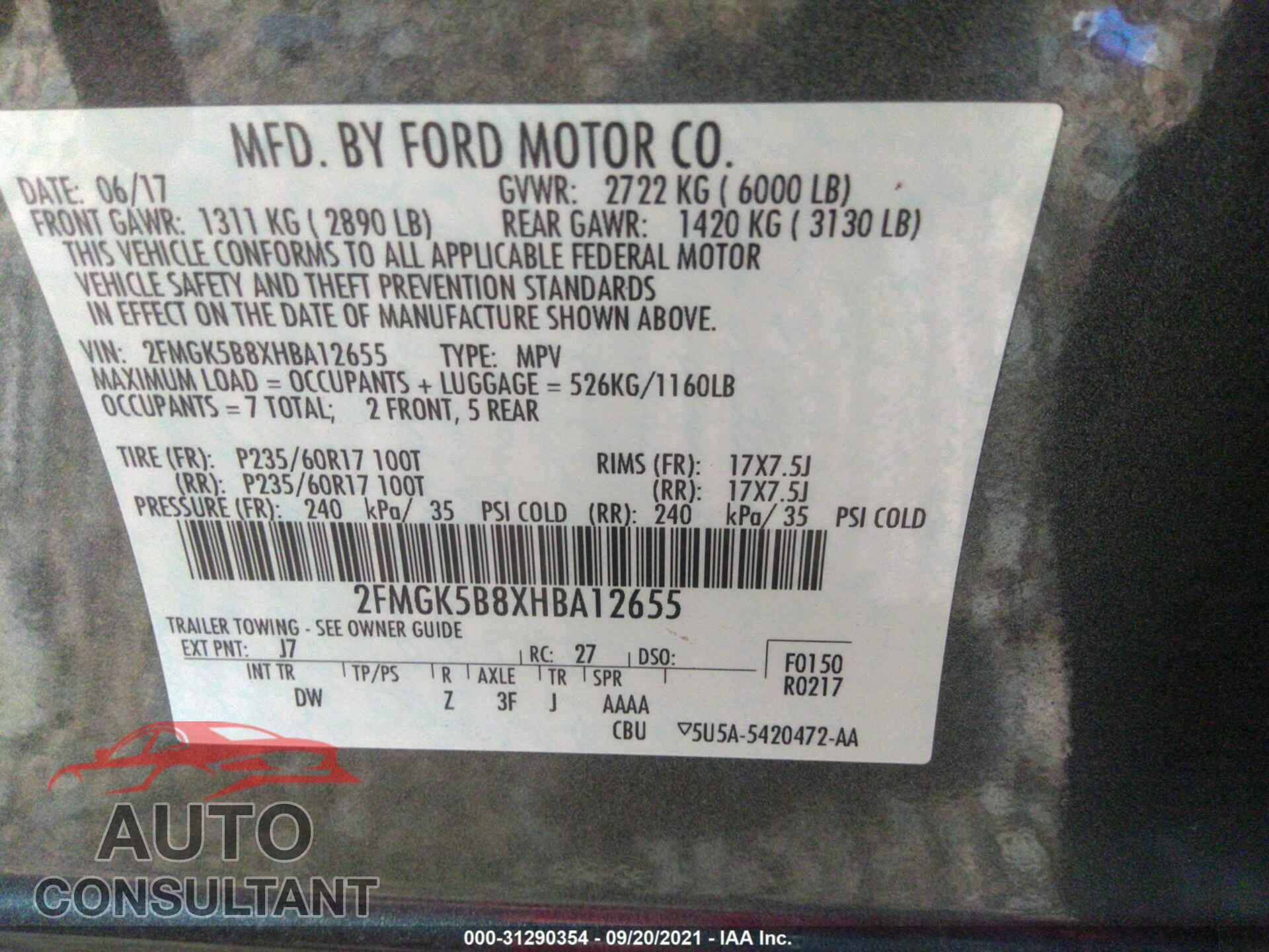 FORD FLEX 2017 - 2FMGK5B8XHBA12655