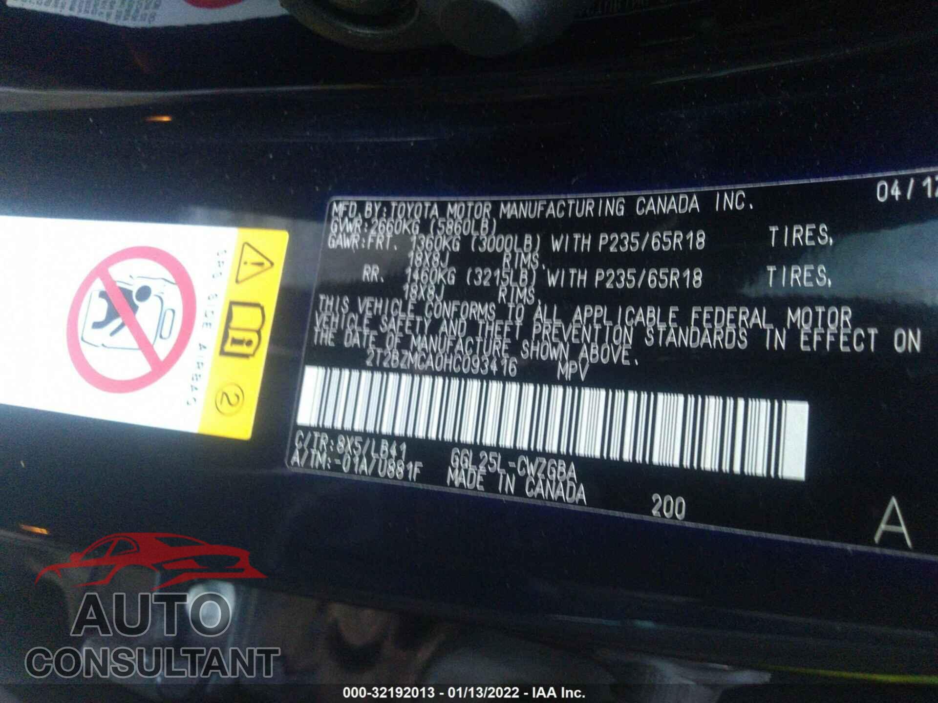 LEXUS RX 2017 - 2T2BZMCA0HC093416