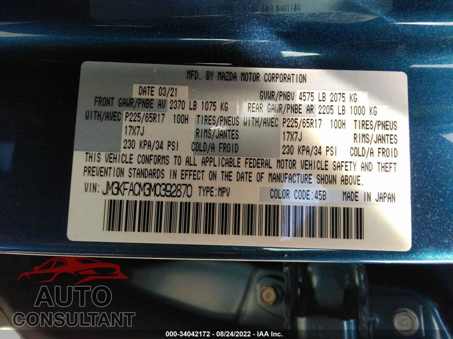 MAZDA CX-5 2021 - JM3KFACM3M0392870