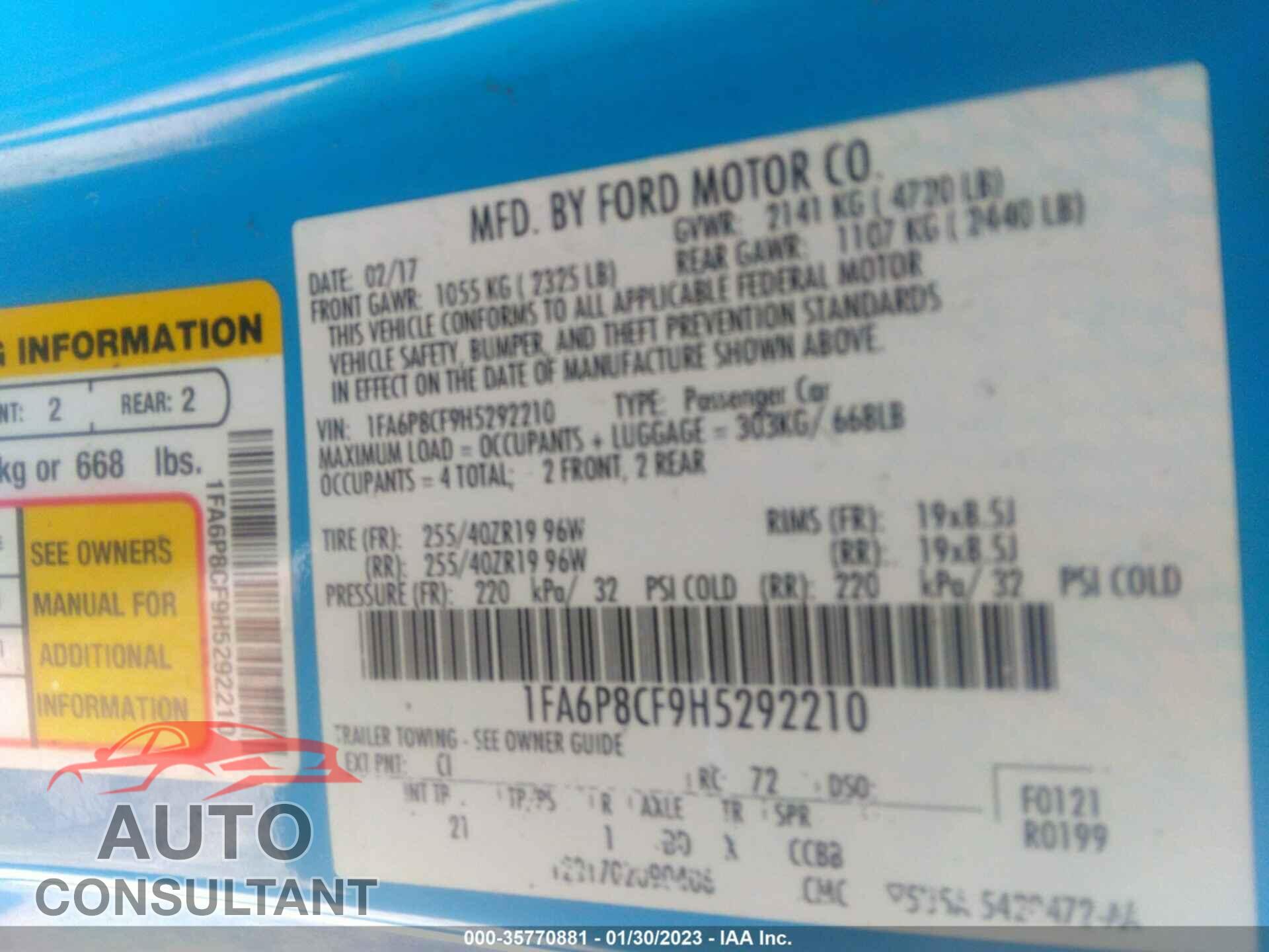 FORD MUSTANG 2017 - 1FA6P8CF9H5292210