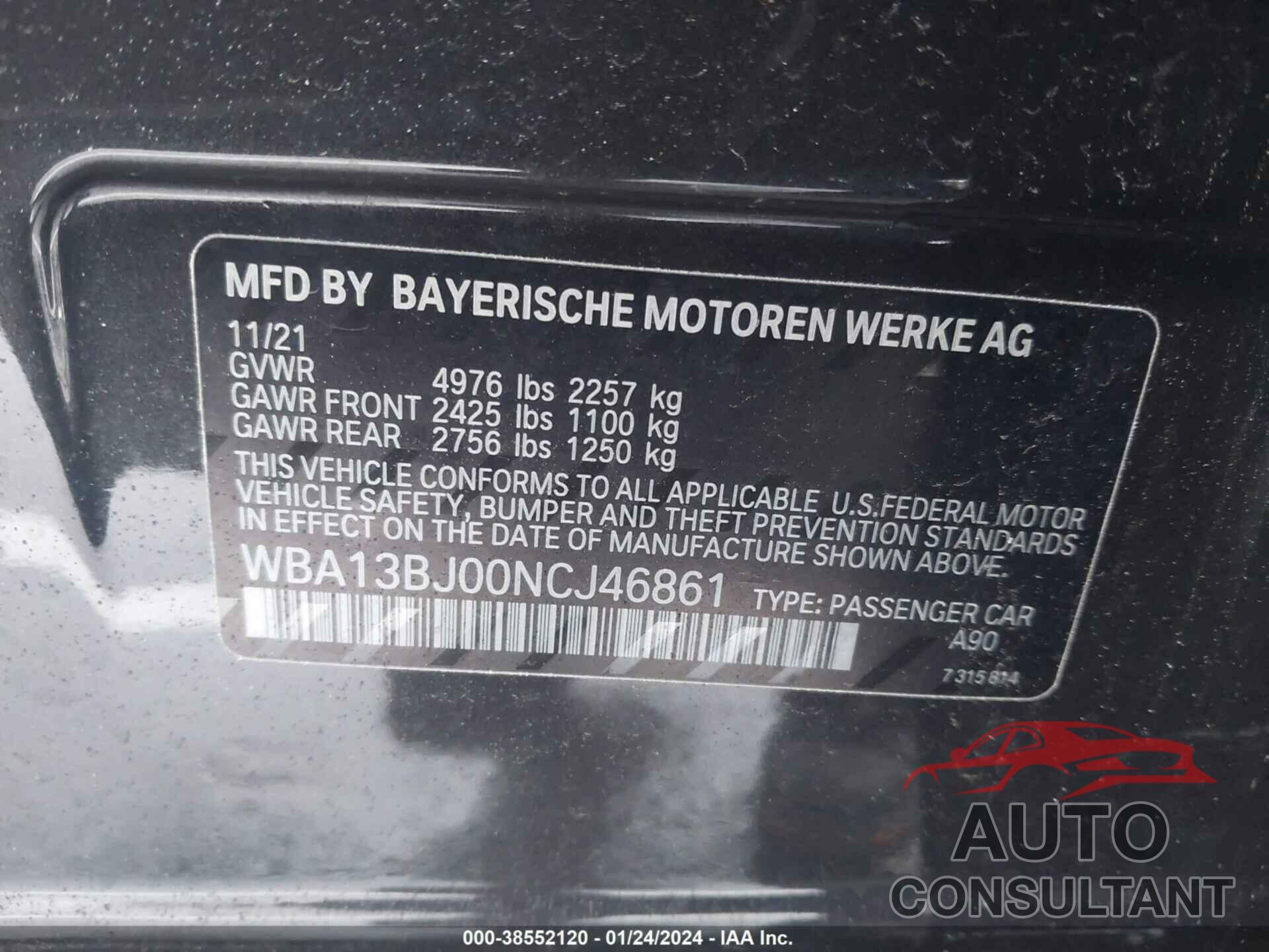 BMW 530I 2022 - WBA13BJ00NCJ46861