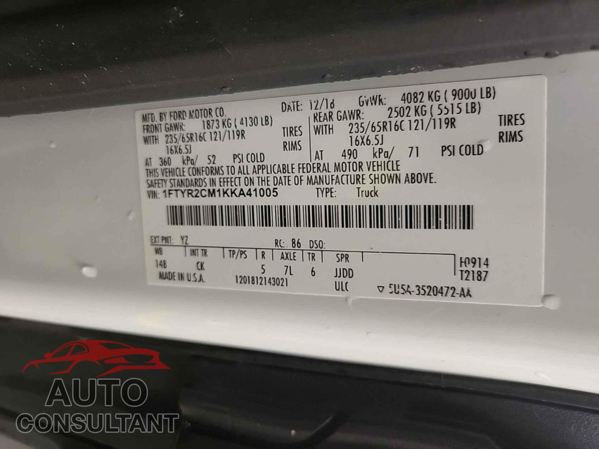FORD TRANSIT 2019 - 1FTYR2CM1KKA41005
