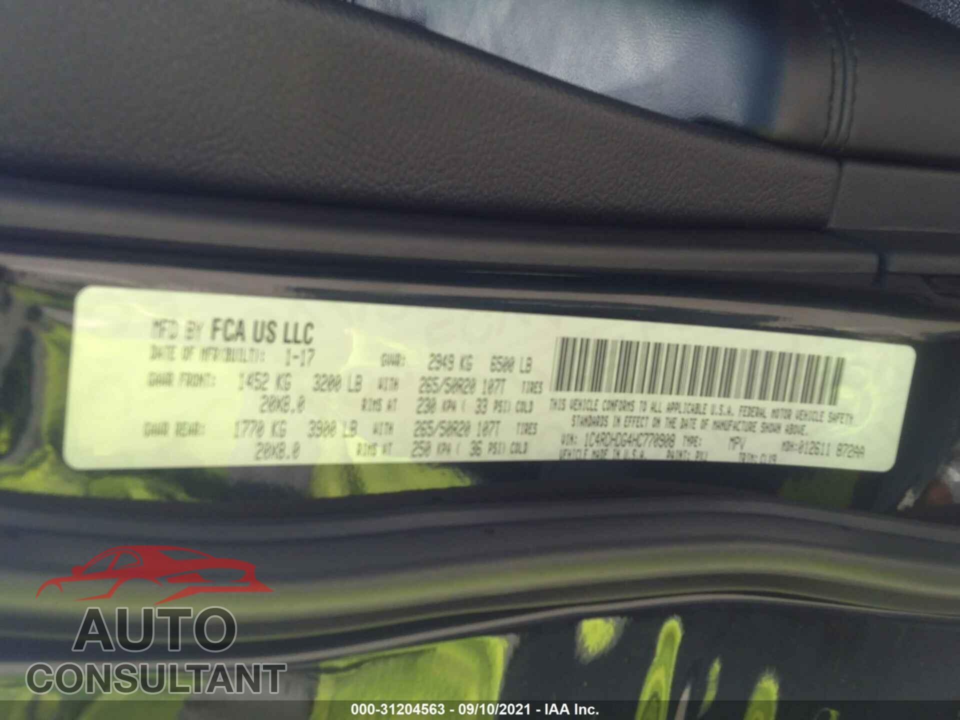 DODGE DURANGO 2017 - 1C4RDHDG4HC770908