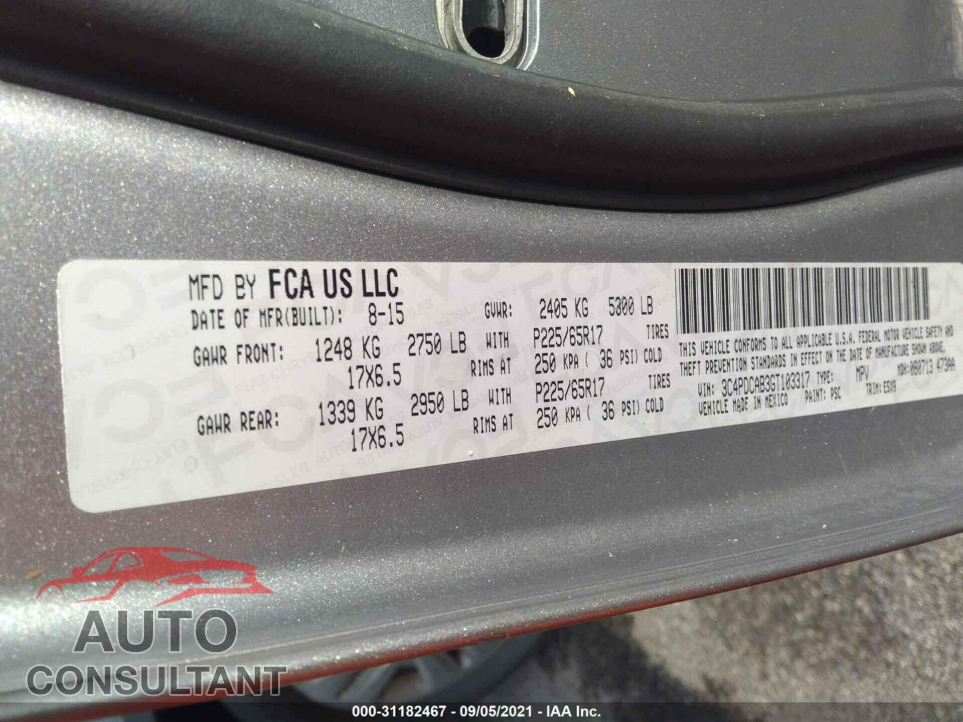 DODGE JOURNEY 2016 - 3C4PDCAB3GT103317