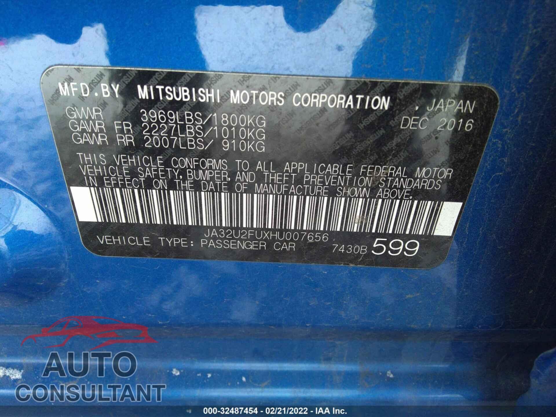 MITSUBISHI LANCER 2017 - JA32U2FUXHU007656