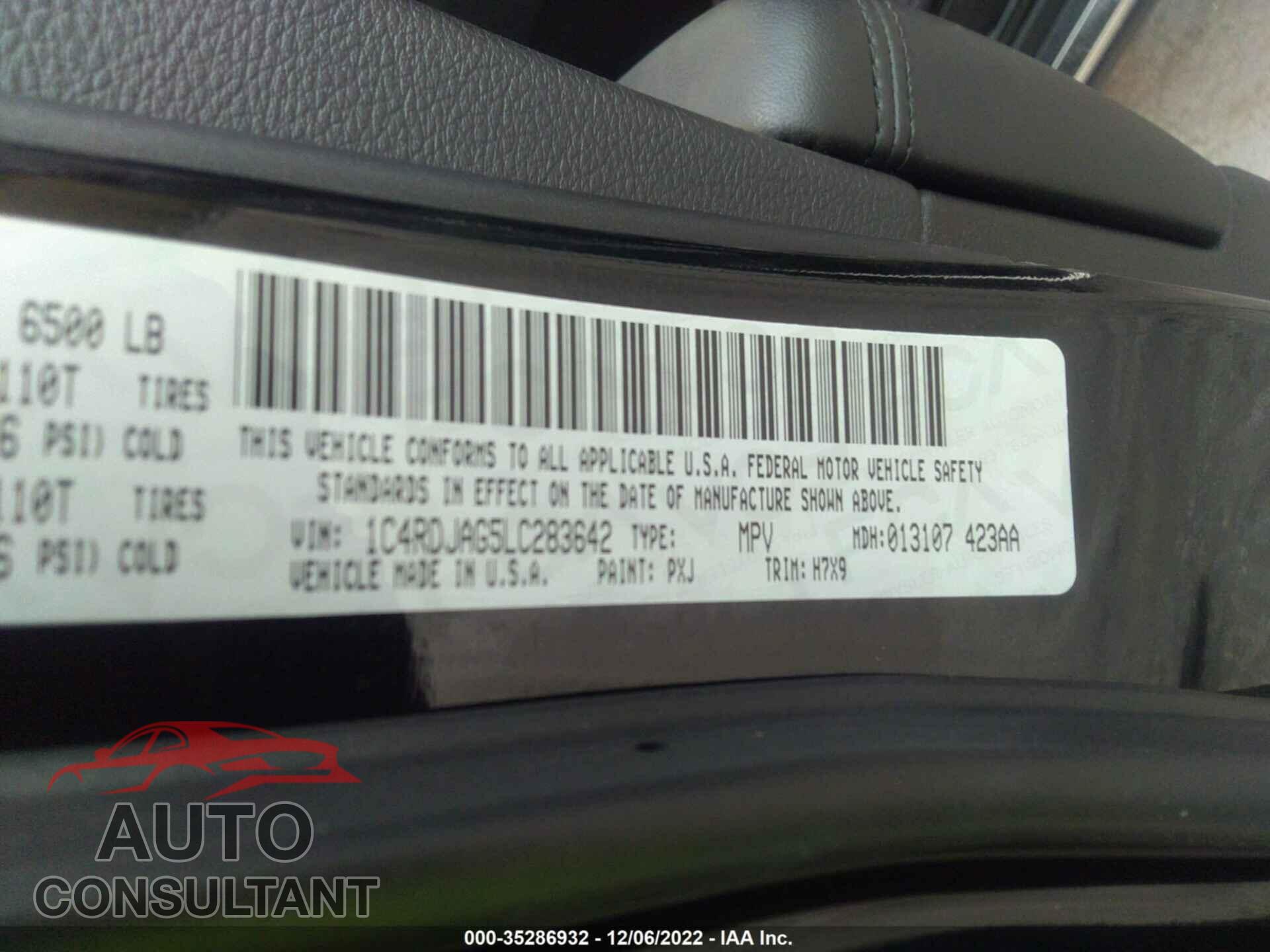 DODGE DURANGO 2020 - 1C4RDJAG5LC283642