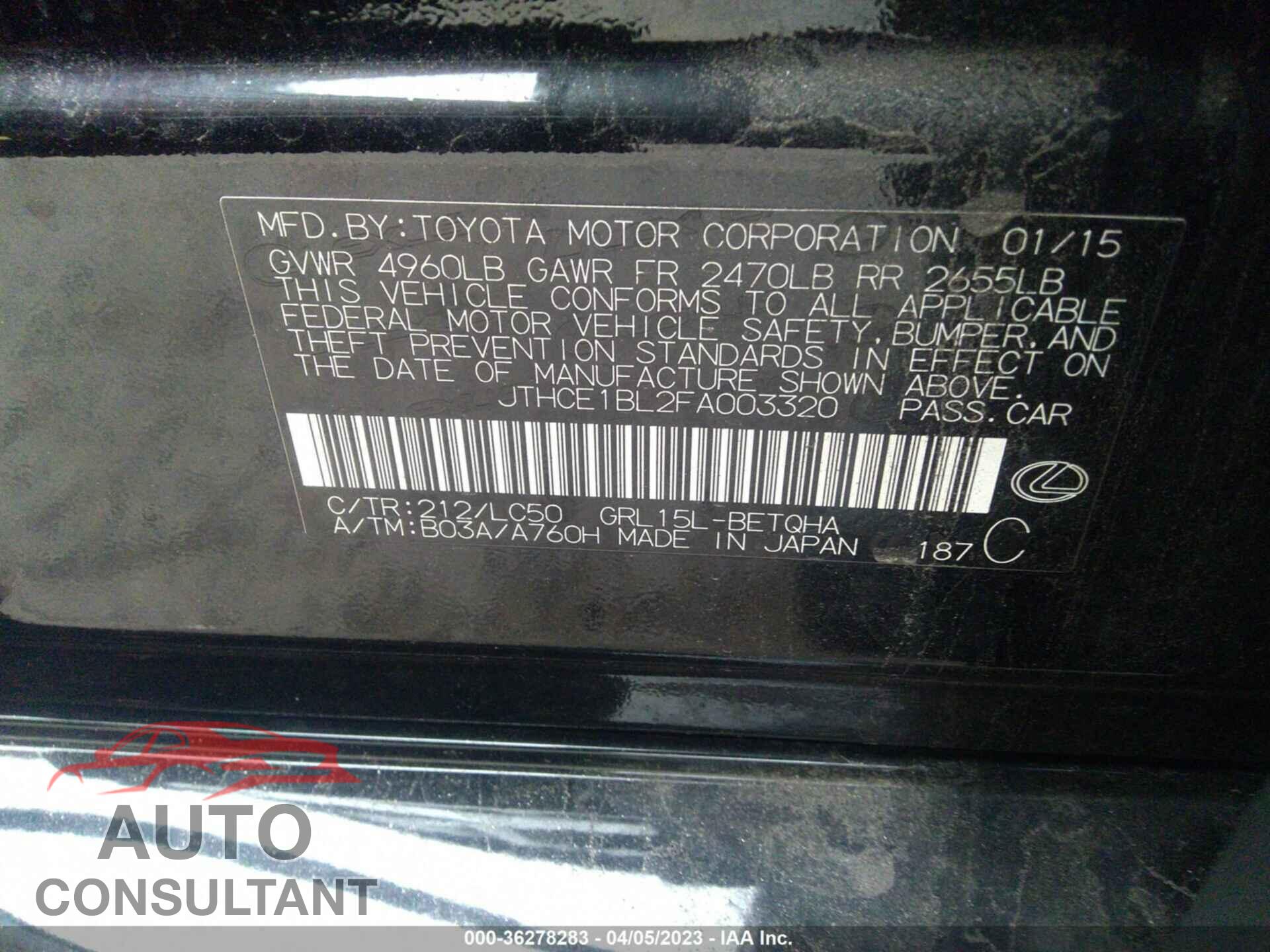 LEXUS GS 350 2015 - JTHCE1BL2FA003320