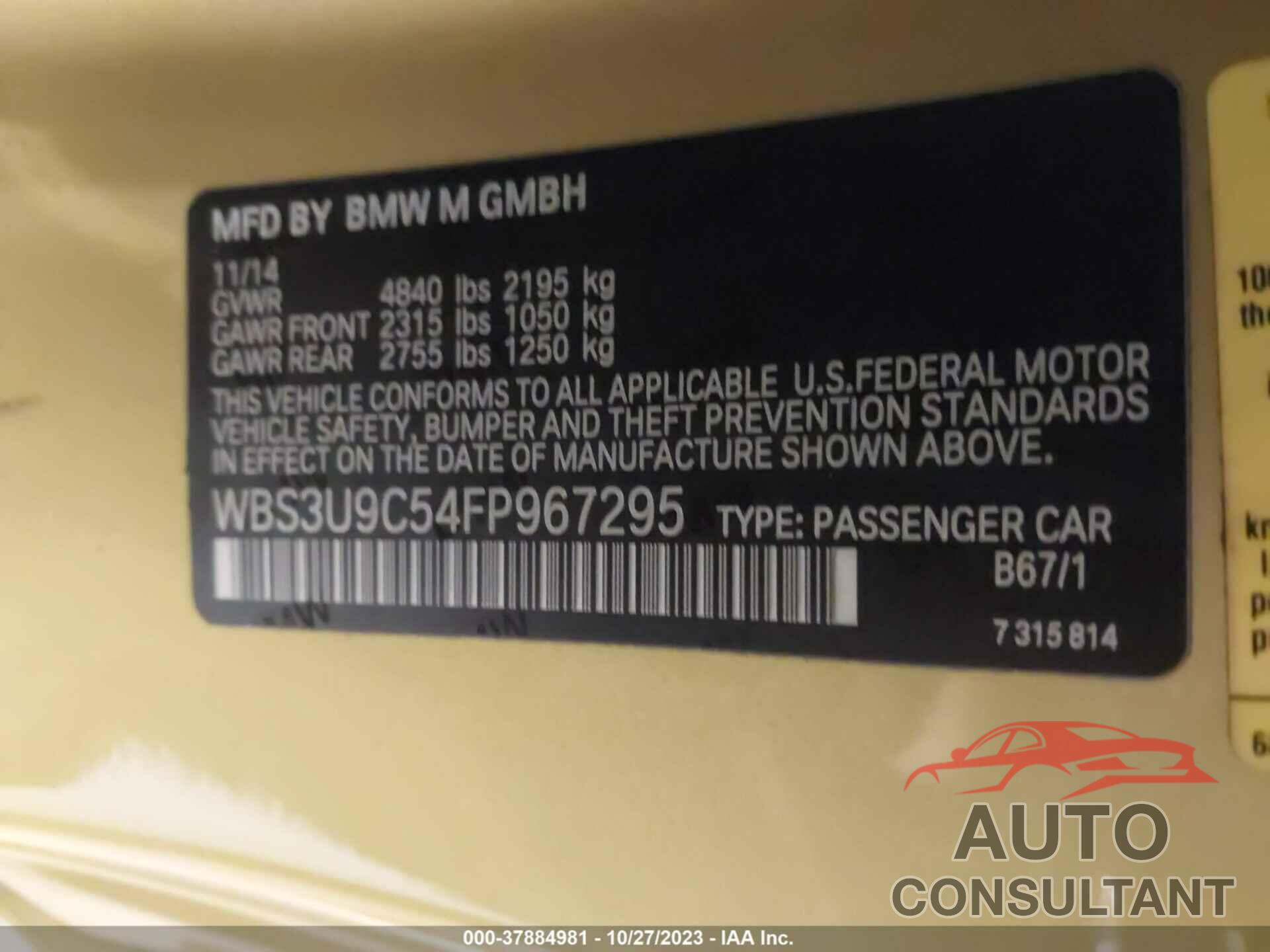 BMW M4 2015 - WBS3U9C54FP967295