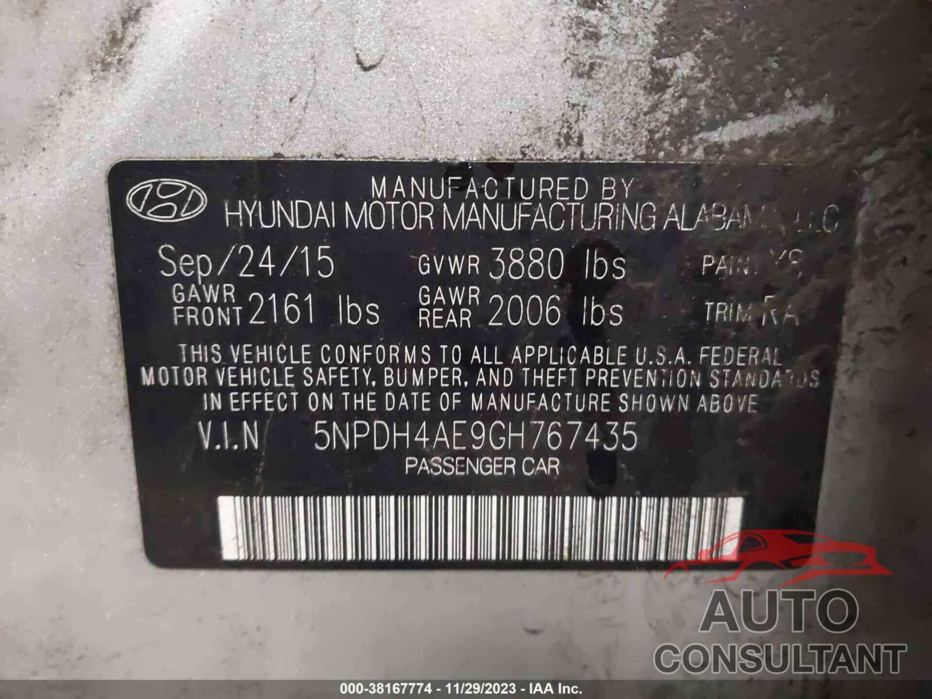 HYUNDAI ELANTRA 2016 - 5NPDH4AE9GH767435