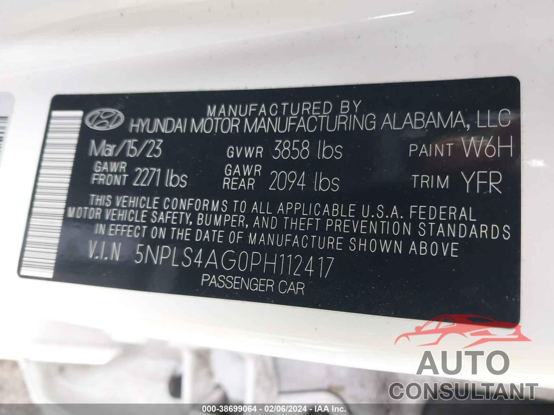 HYUNDAI ELANTRA 2023 - 5NPLS4AG0PH112417