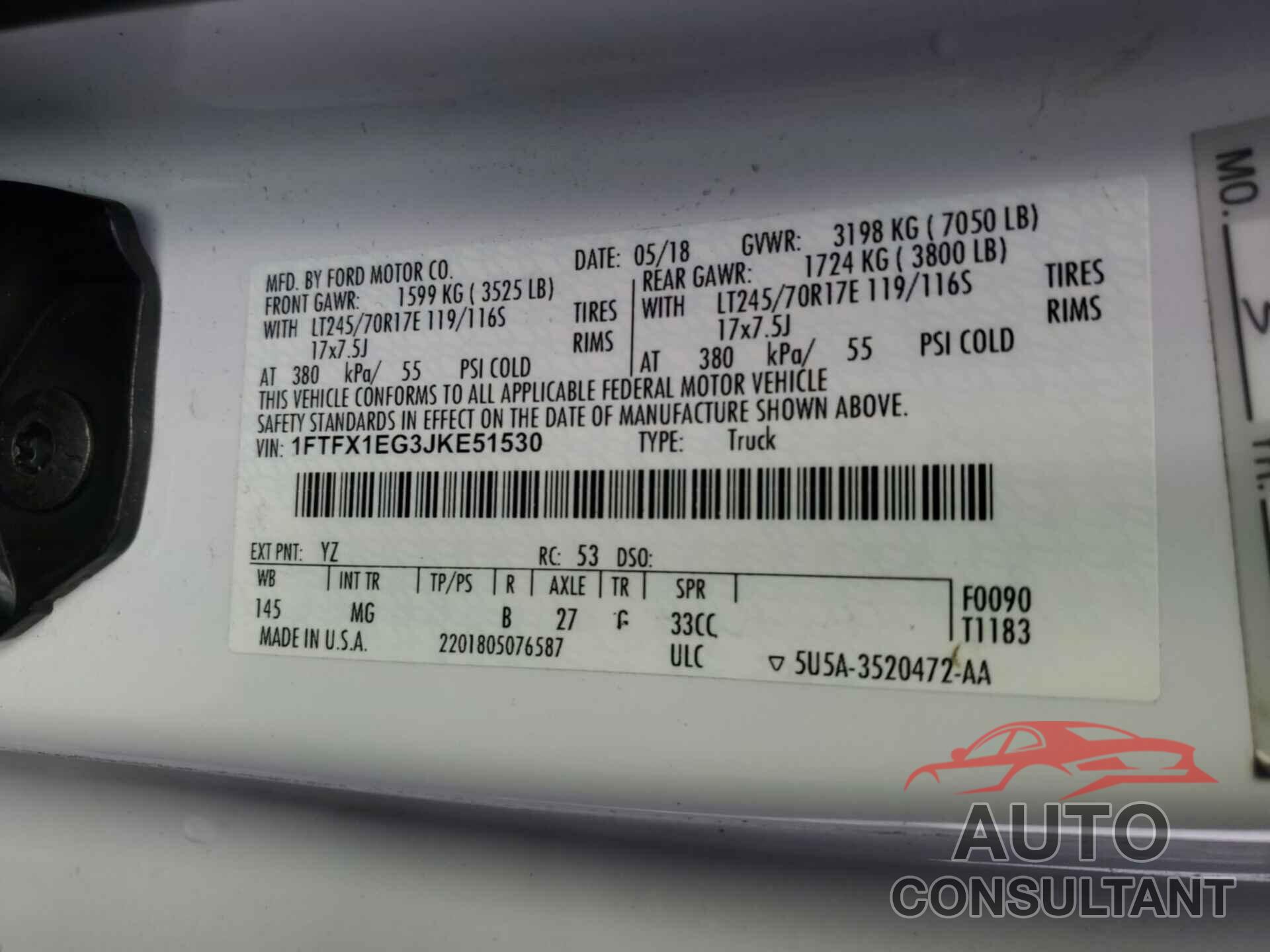 FORD F-150 2018 - 1FTFX1EG3JKE51530
