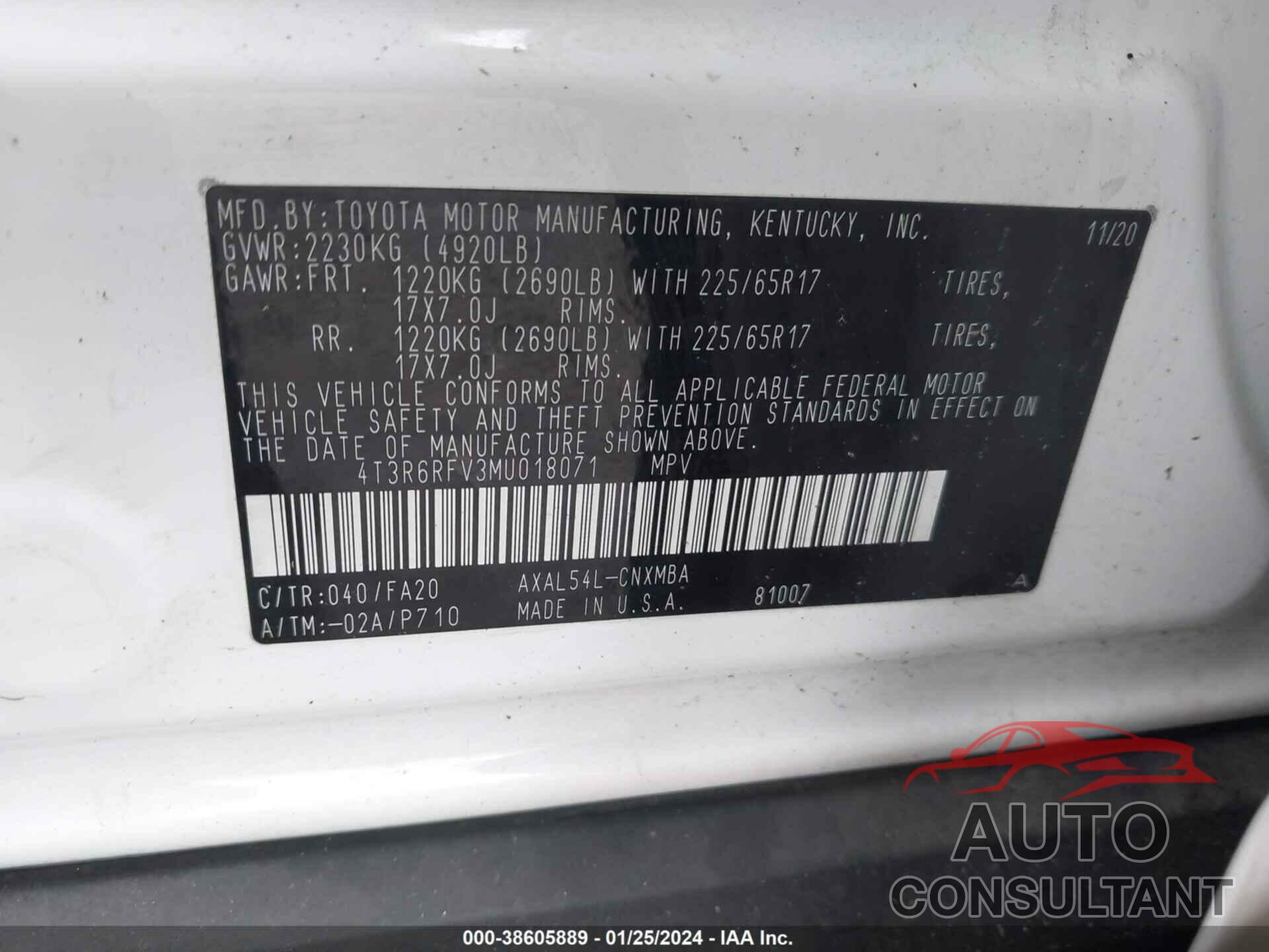 TOYOTA RAV4 2021 - 4T3R6RFV3MU018071