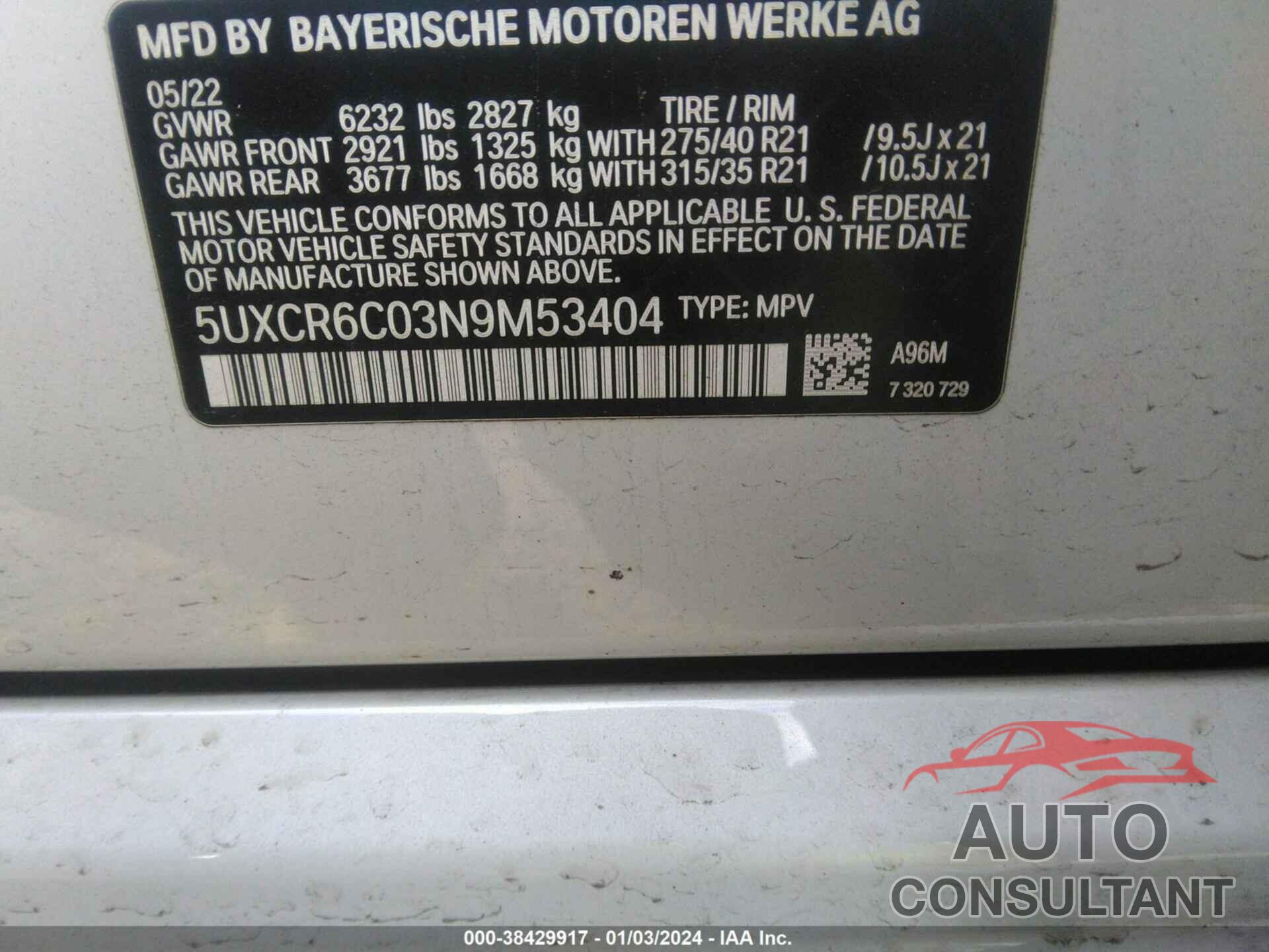 BMW X5 2022 - 5UXCR6C03N9M53404