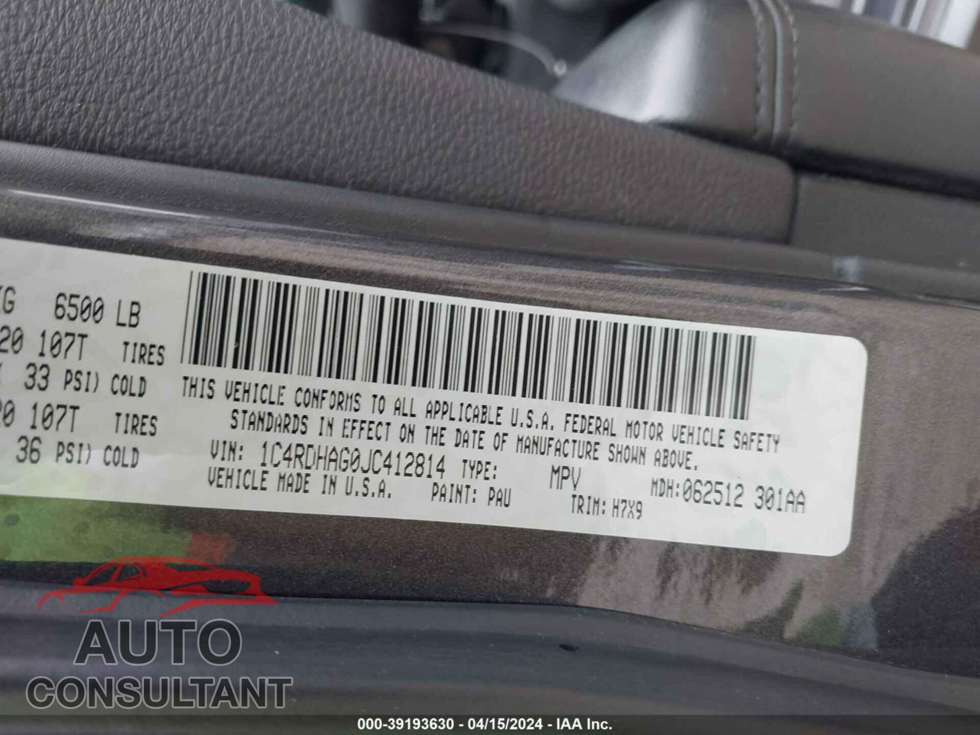 DODGE DURANGO 2019 - 1C4RDHAG3KC803215