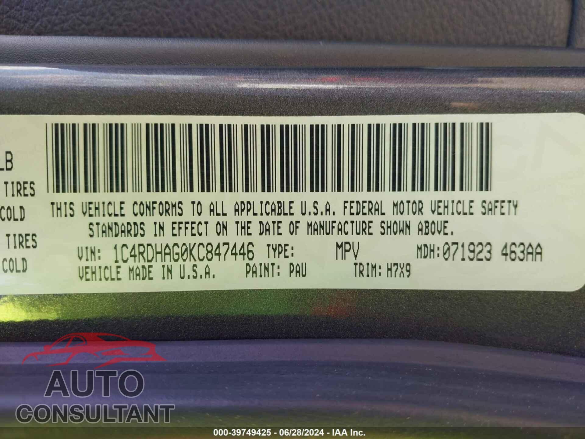 DODGE DURANGO 2019 - 1C4RDHAG0KC847446