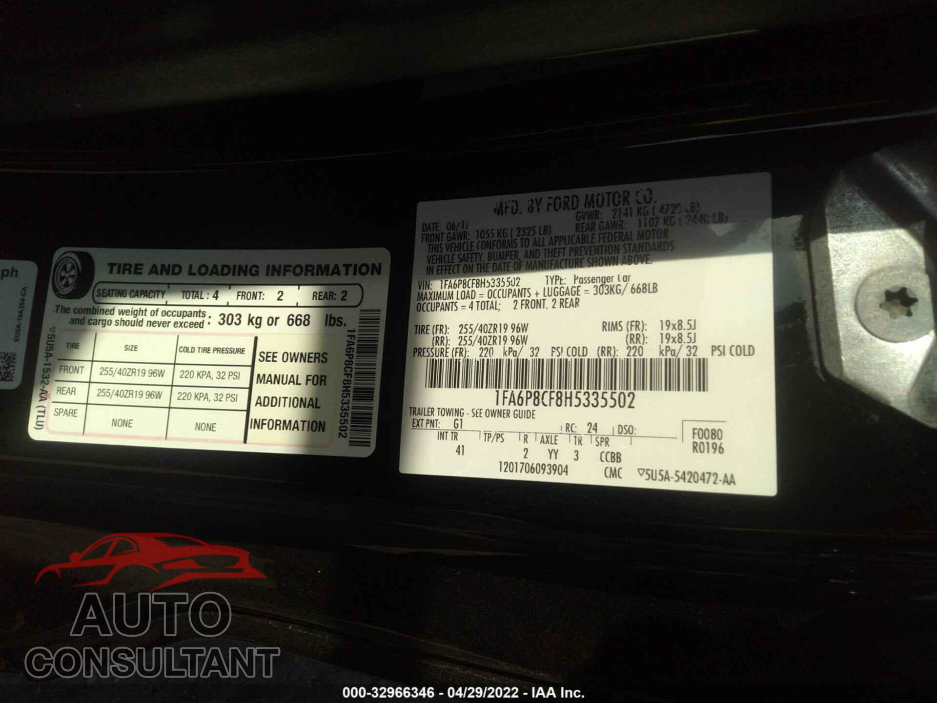 FORD MUSTANG 2017 - 1FA6P8CF8H5335502