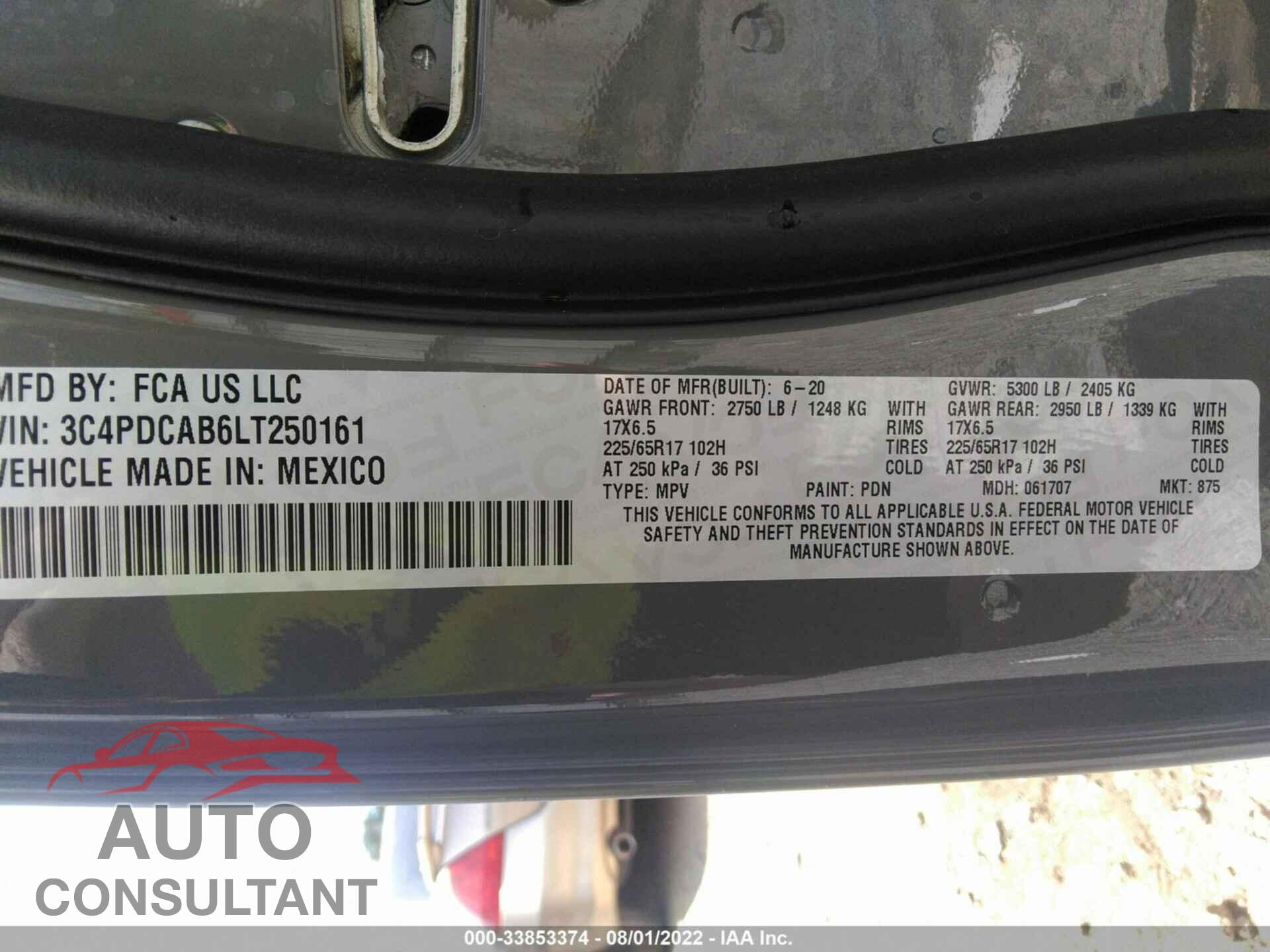 DODGE JOURNEY 2020 - 3C4PDCAB6LT250161