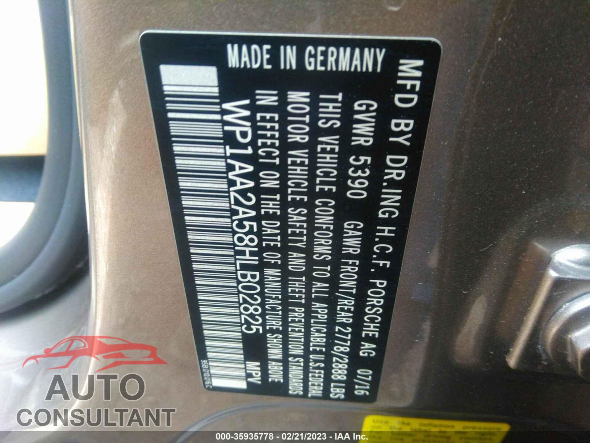 PORSCHE MACAN 2017 - WP1AA2A58HLB02825