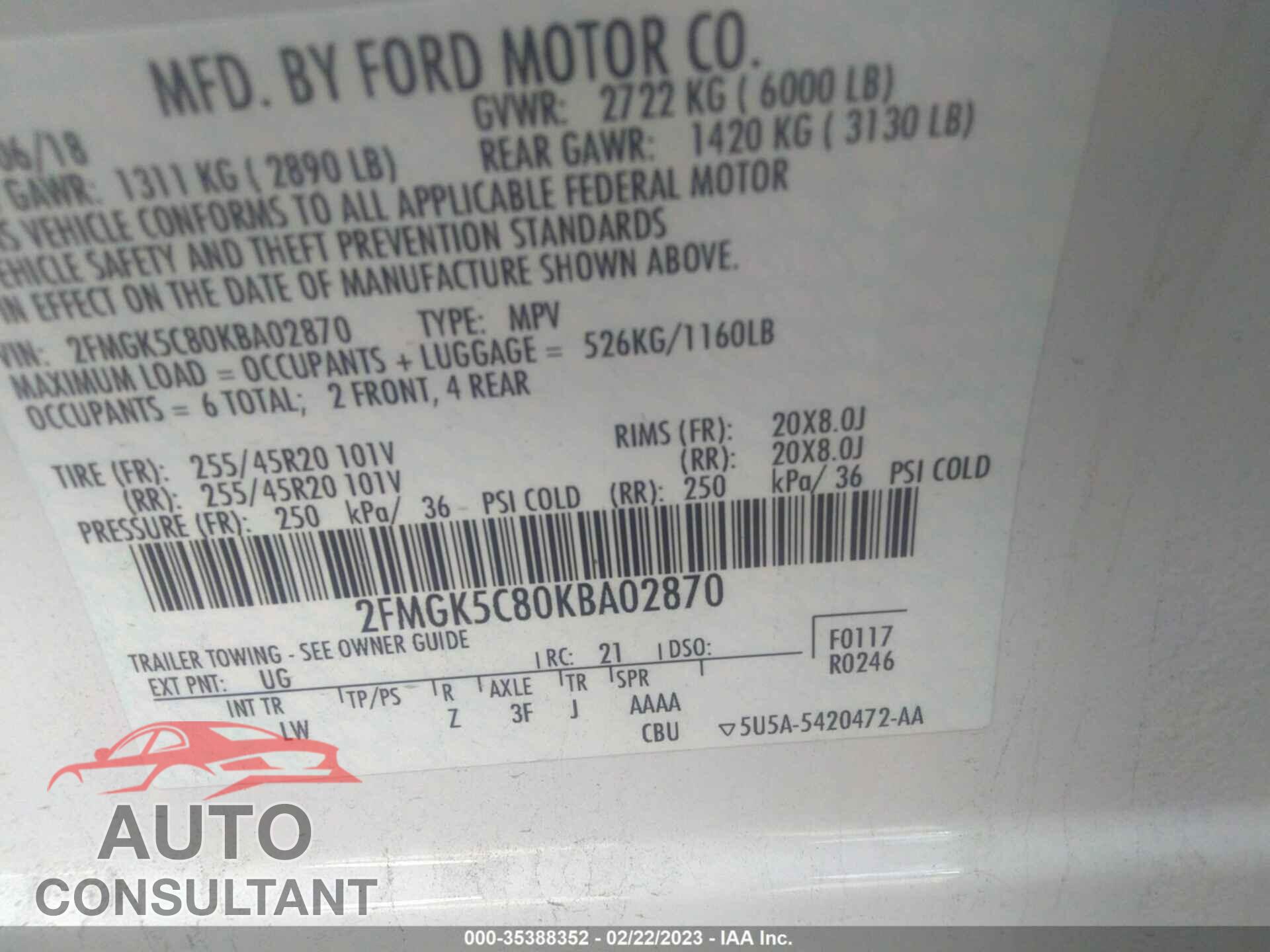 FORD FLEX 2019 - 2FMGK5C80KBA02870