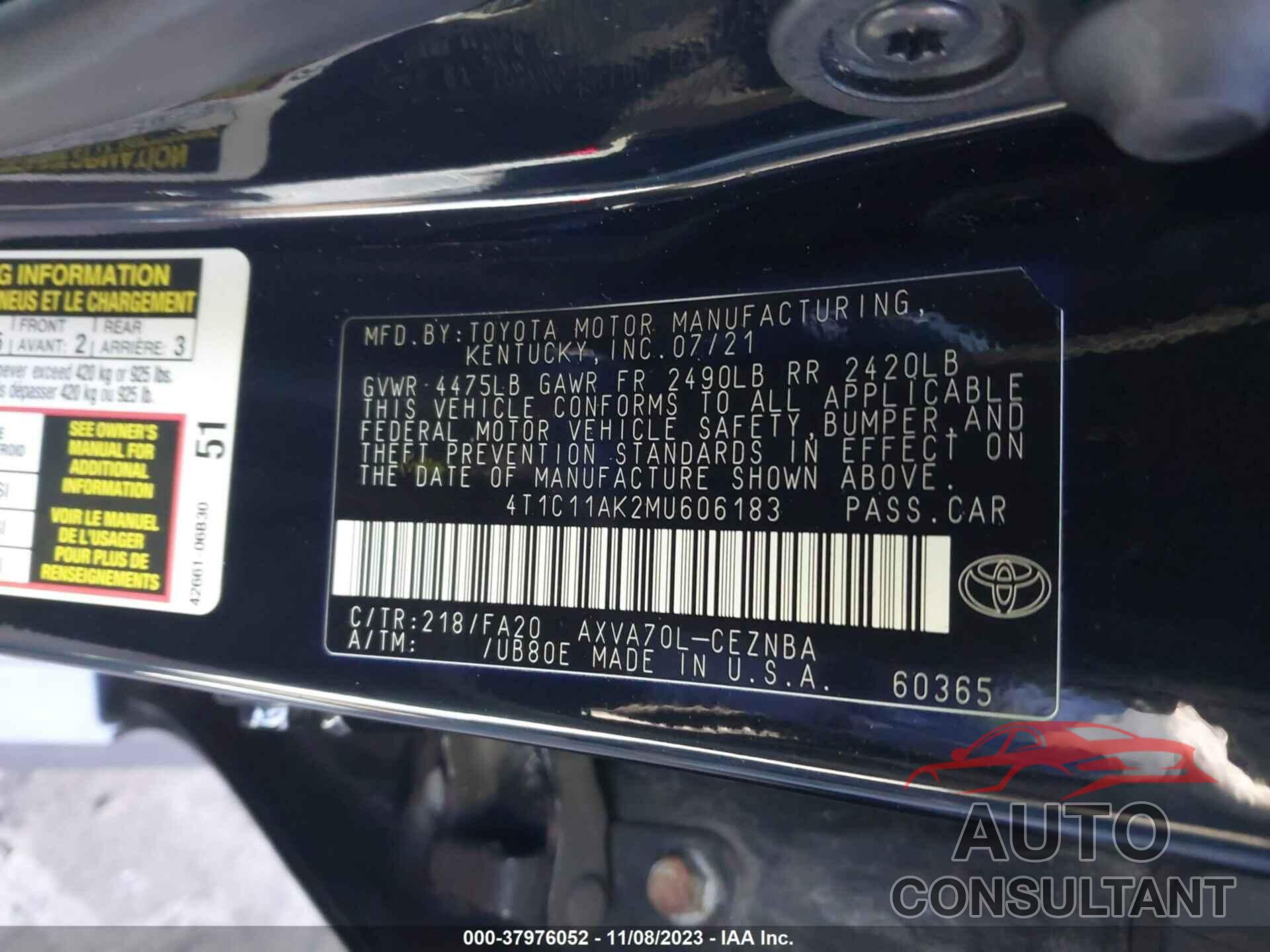 TOYOTA CAMRY 2021 - 4T1C11AK2MU606183