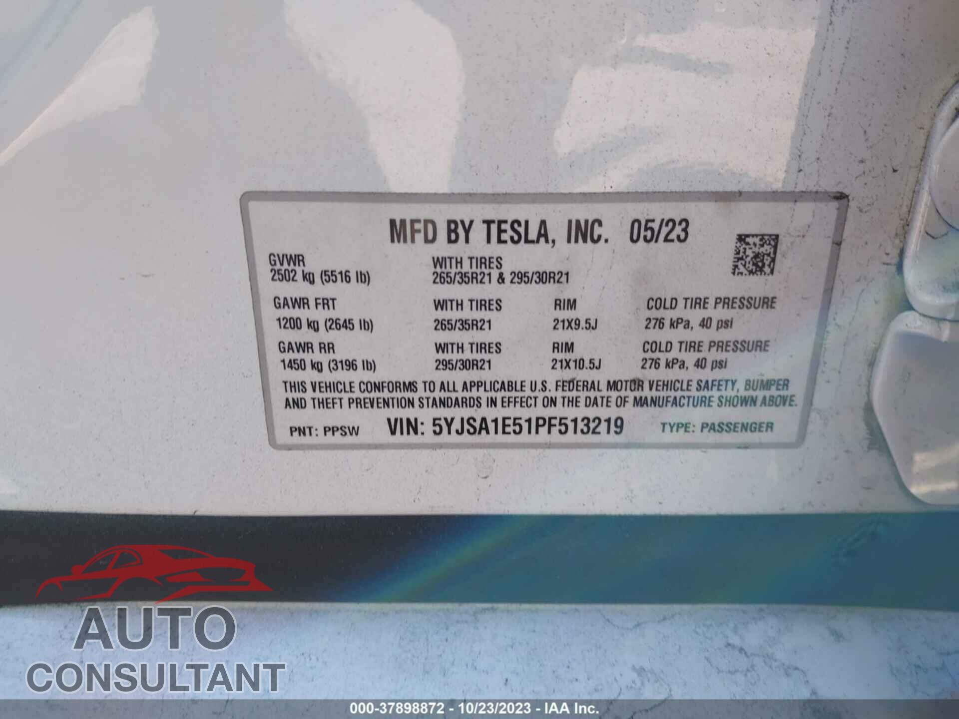 TESLA MODEL S 2023 - 5YJSA1E51PF513219