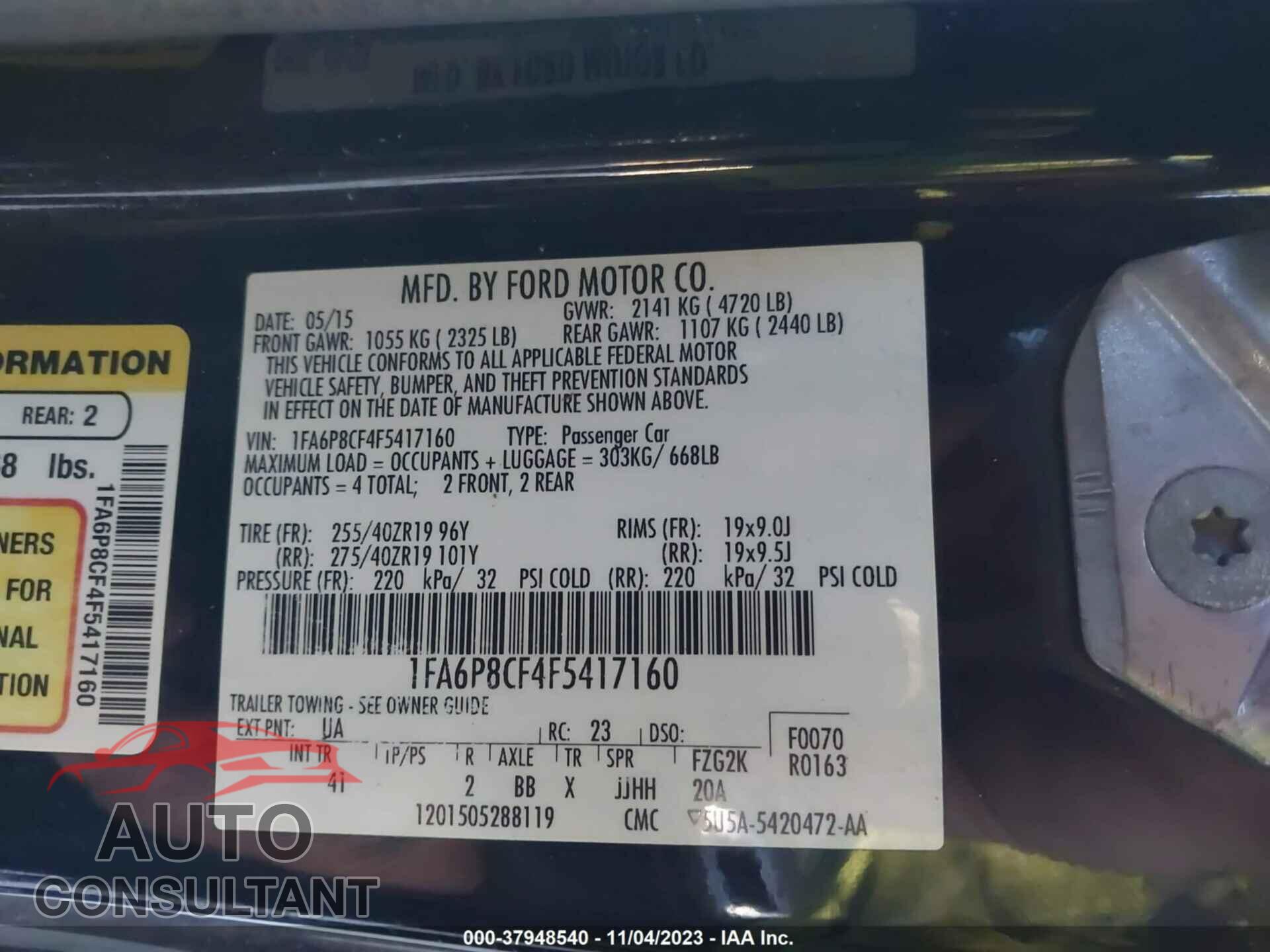 FORD MUSTANG 2015 - 1FA6P8CF4F5417160