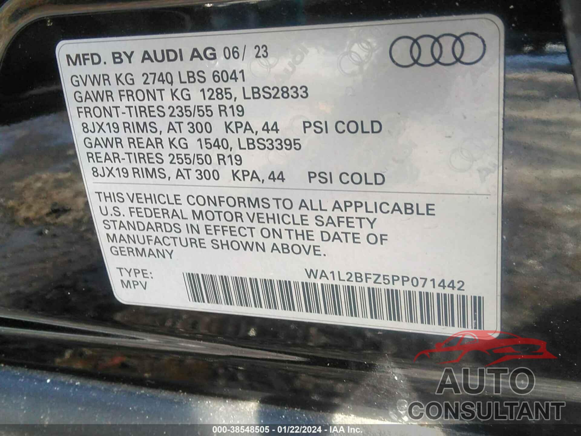 AUDI Q4 E-TRON 2023 - WA1L2BFZ5PP071442