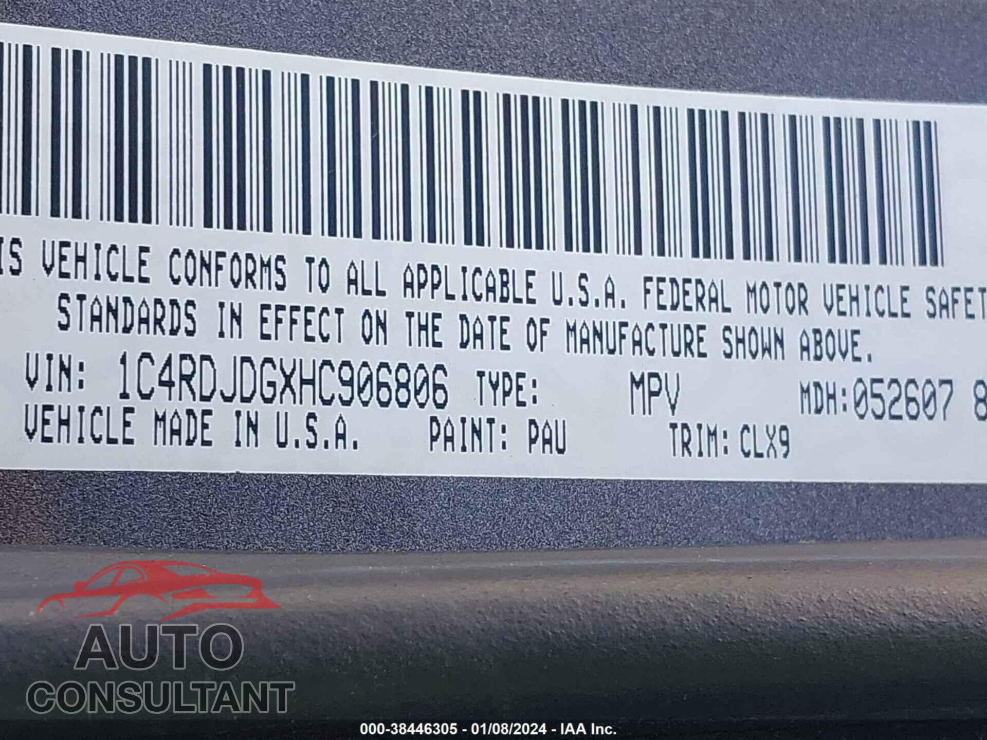 DODGE DURANGO 2017 - 1C4RDJDGXHC906806