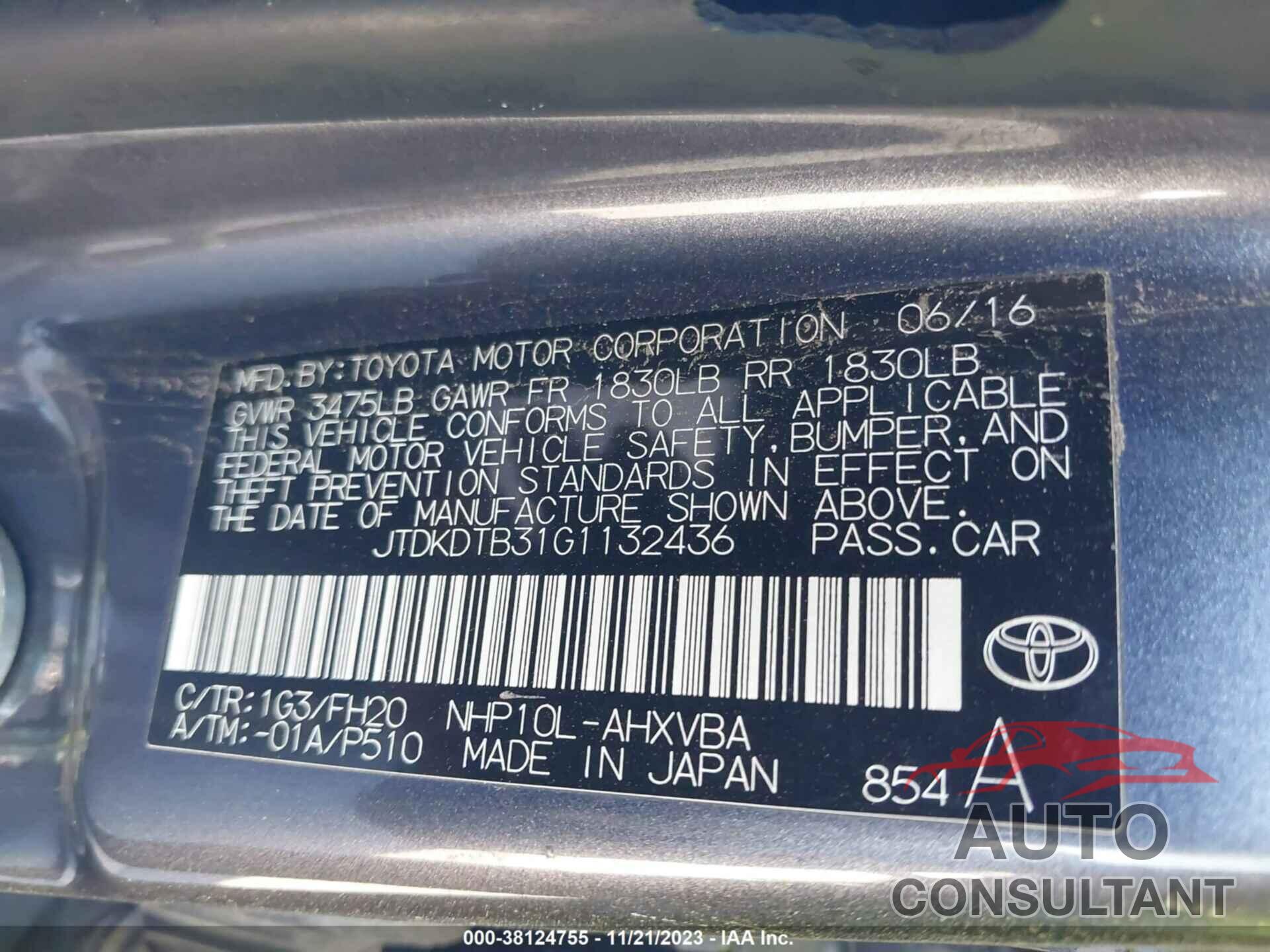 TOYOTA PRIUS C 2016 - JTDKDTB31G1132436