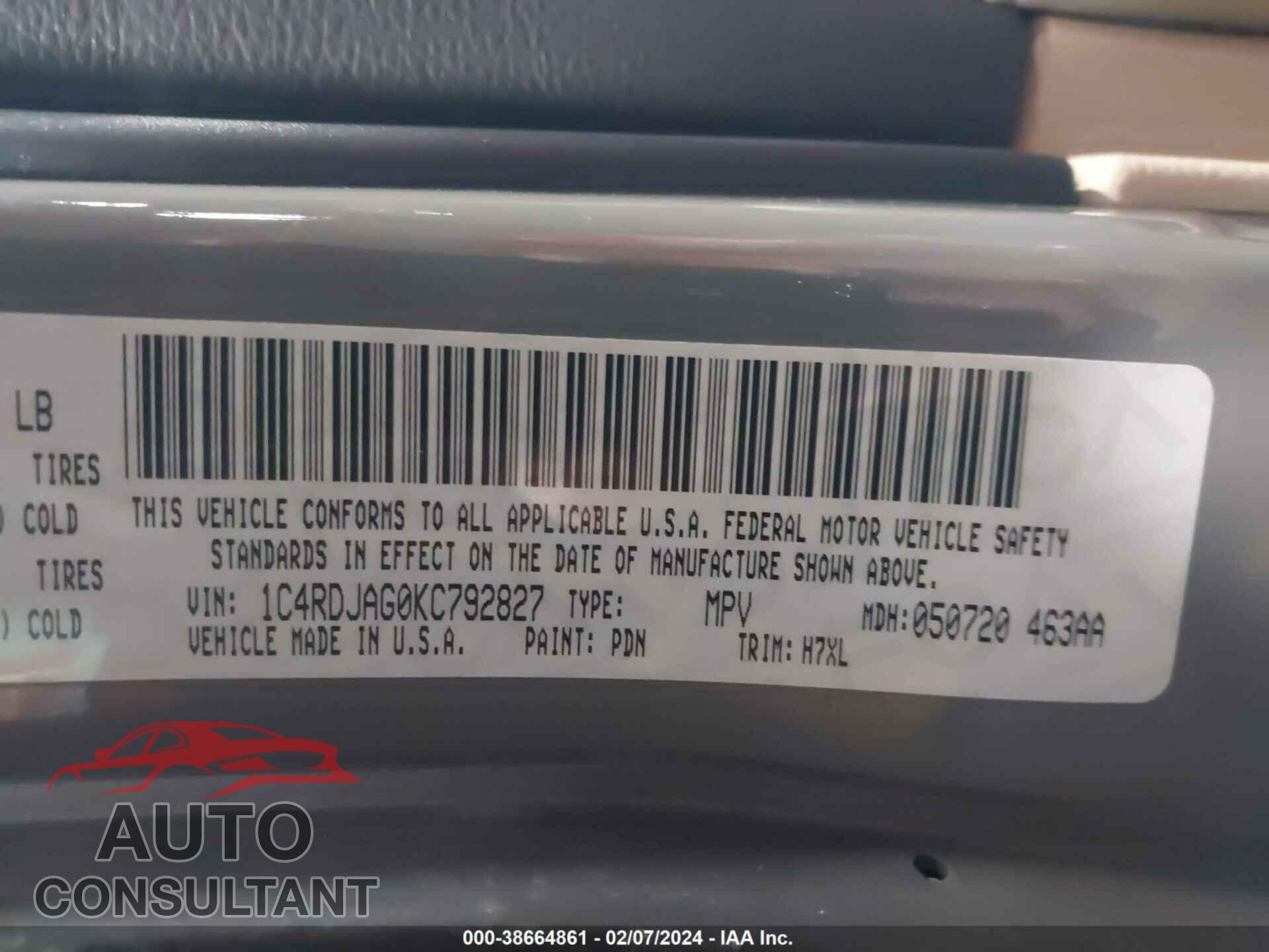 DODGE DURANGO 2019 - 1C4RDJAG0KC792827
