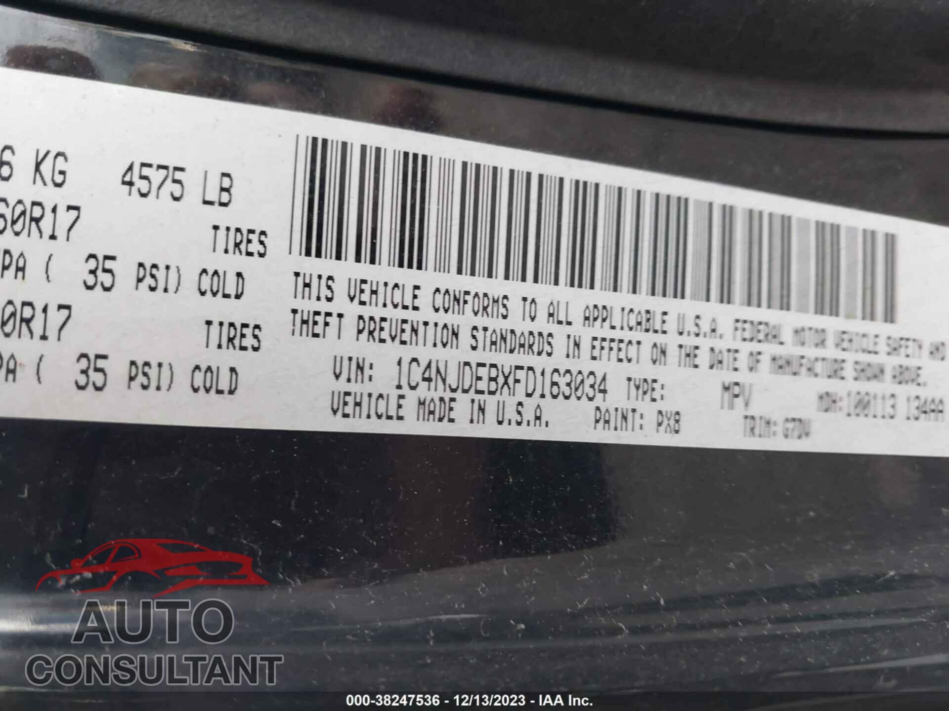 JEEP COMPASS 2015 - 1C4NJDEBXFD163034