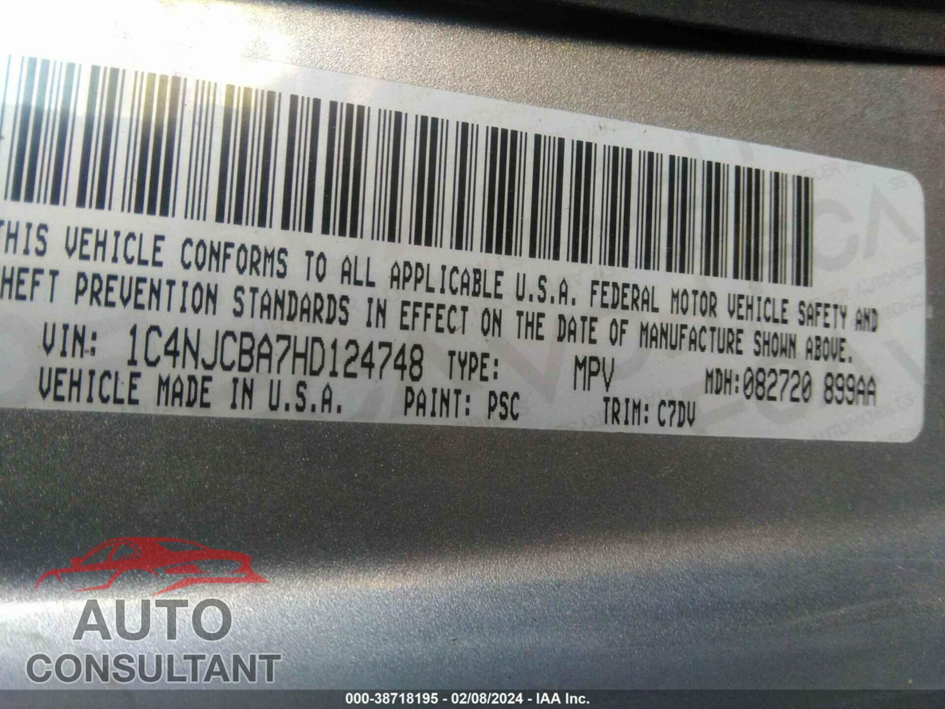 JEEP COMPASS 2017 - 1C4NJCBA7HD124748