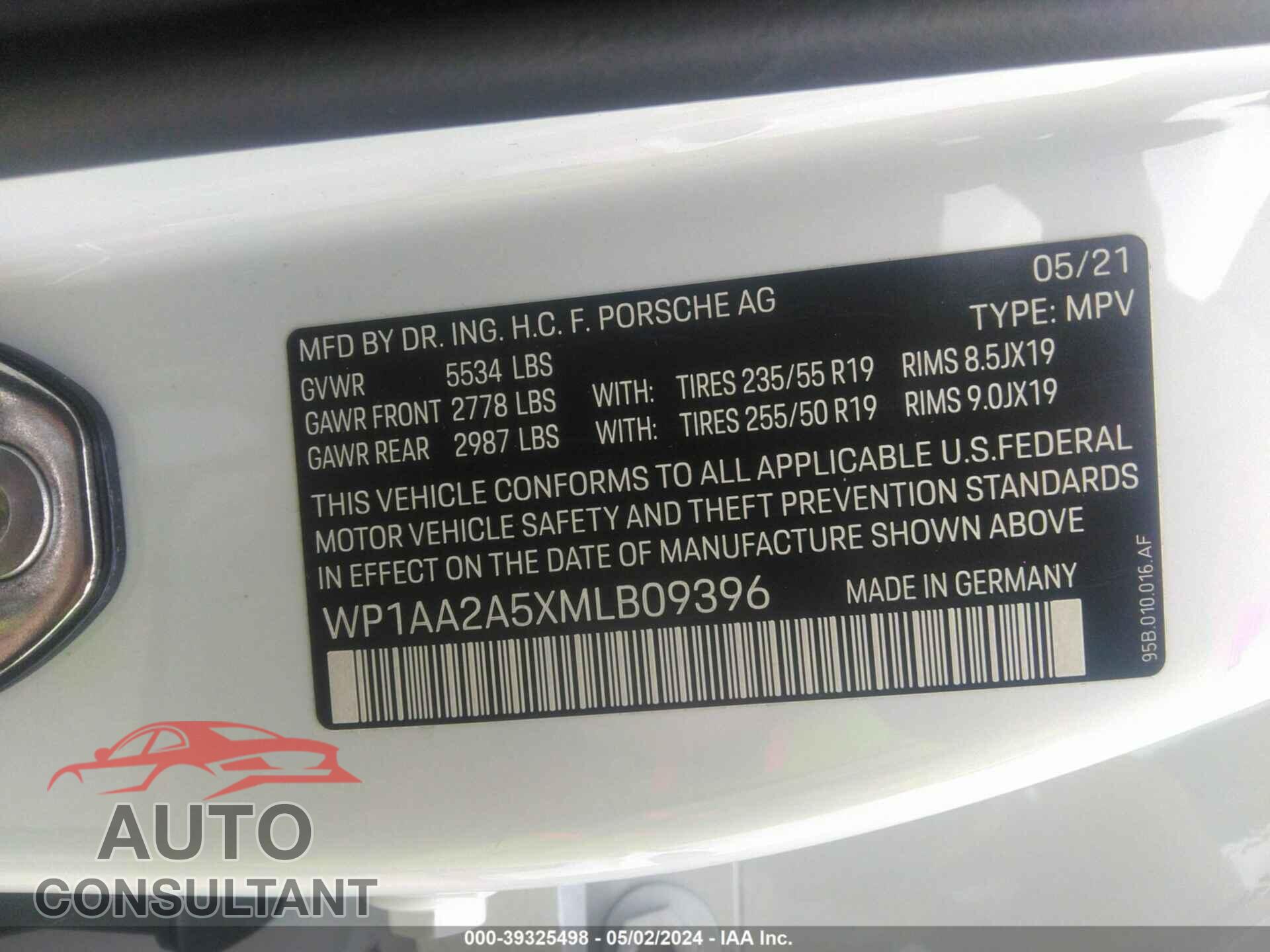 PORSCHE MACAN 2021 - WP1AA2A5XMLB09396