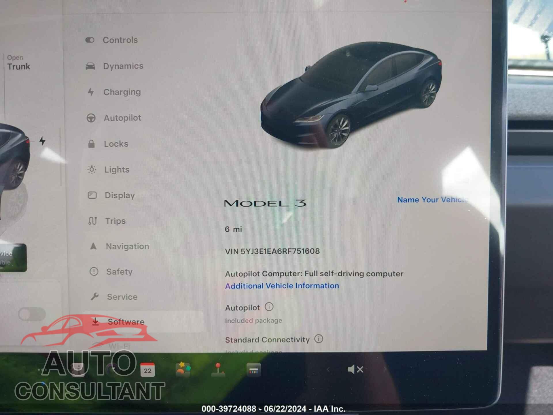 TESLA MODEL 3 2024 - 5YJ3E1EA6RF751608