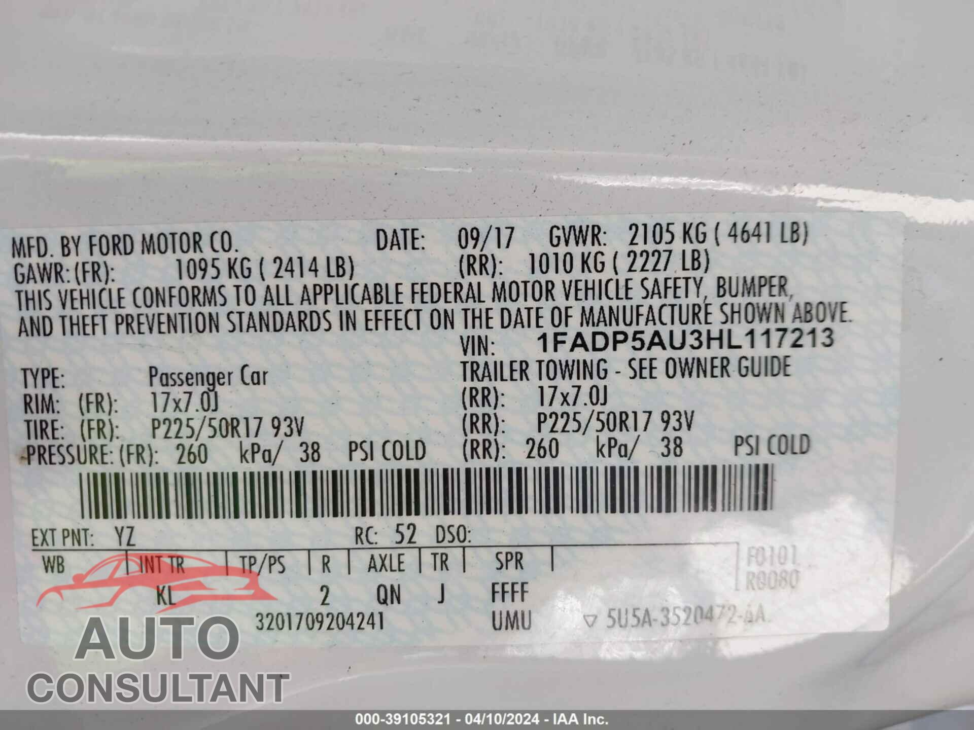 FORD C-MAX 2017 - 1FADP5AU3HL117213