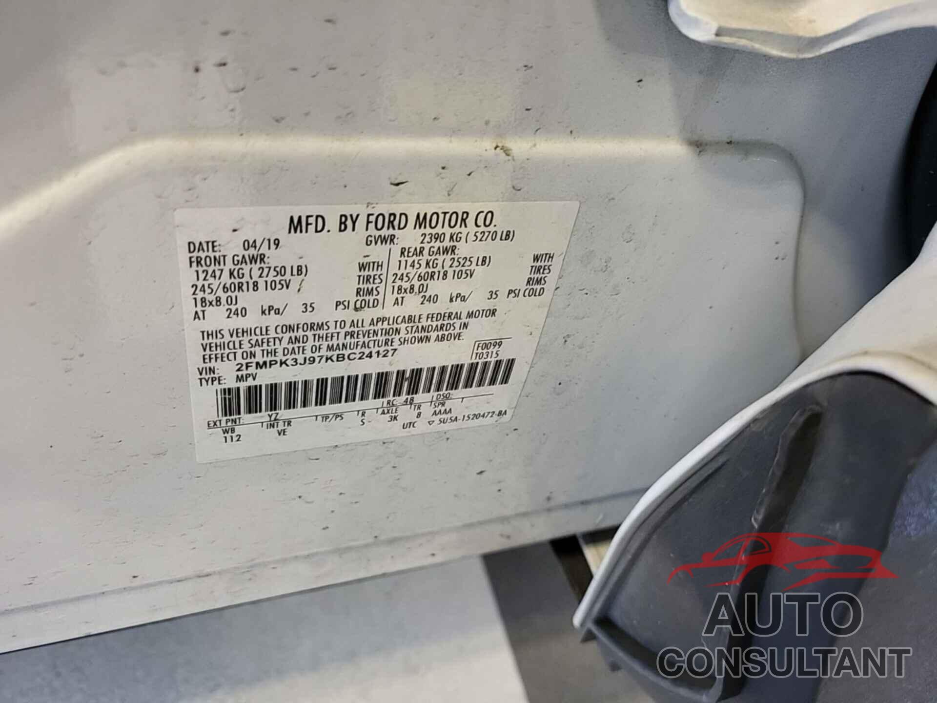 FORD EDGE 2019 - 2FMPK3J97KBC24127