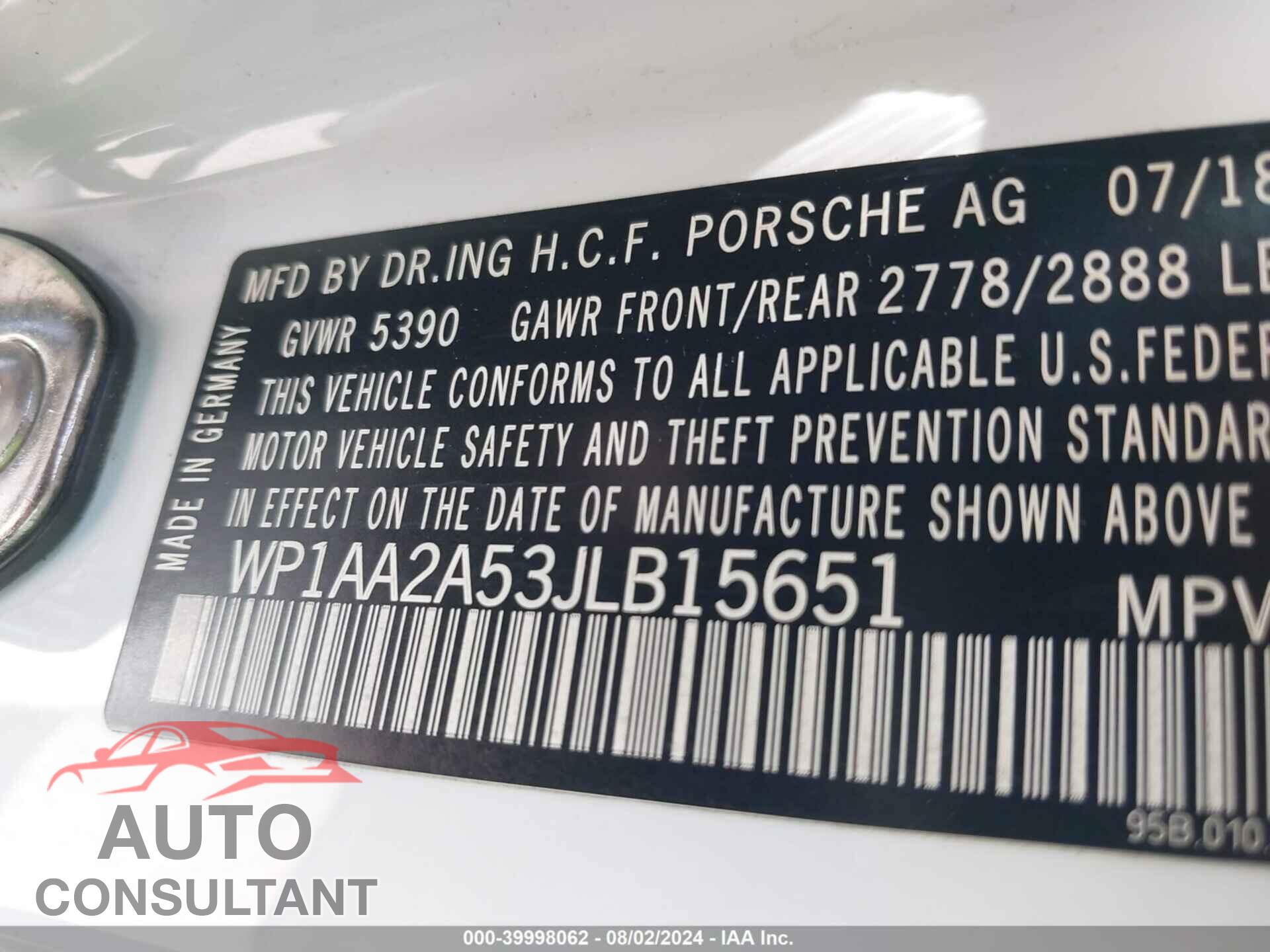 PORSCHE MACAN 2018 - WP1AA2A53JLB15651