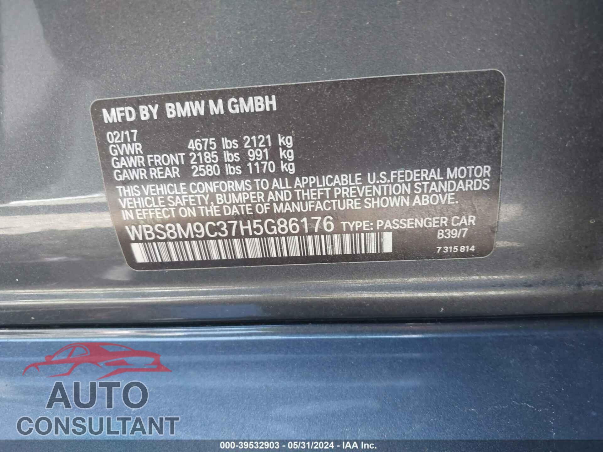 BMW M3 2017 - WBS8M9C37H5G86176