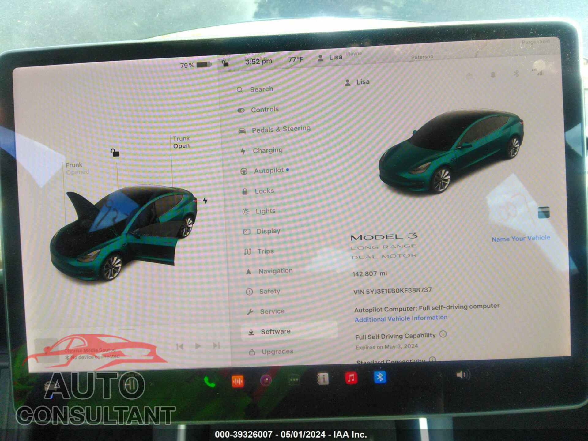 TESLA MODEL 3 2019 - 5YJ3E1EB0KF388737