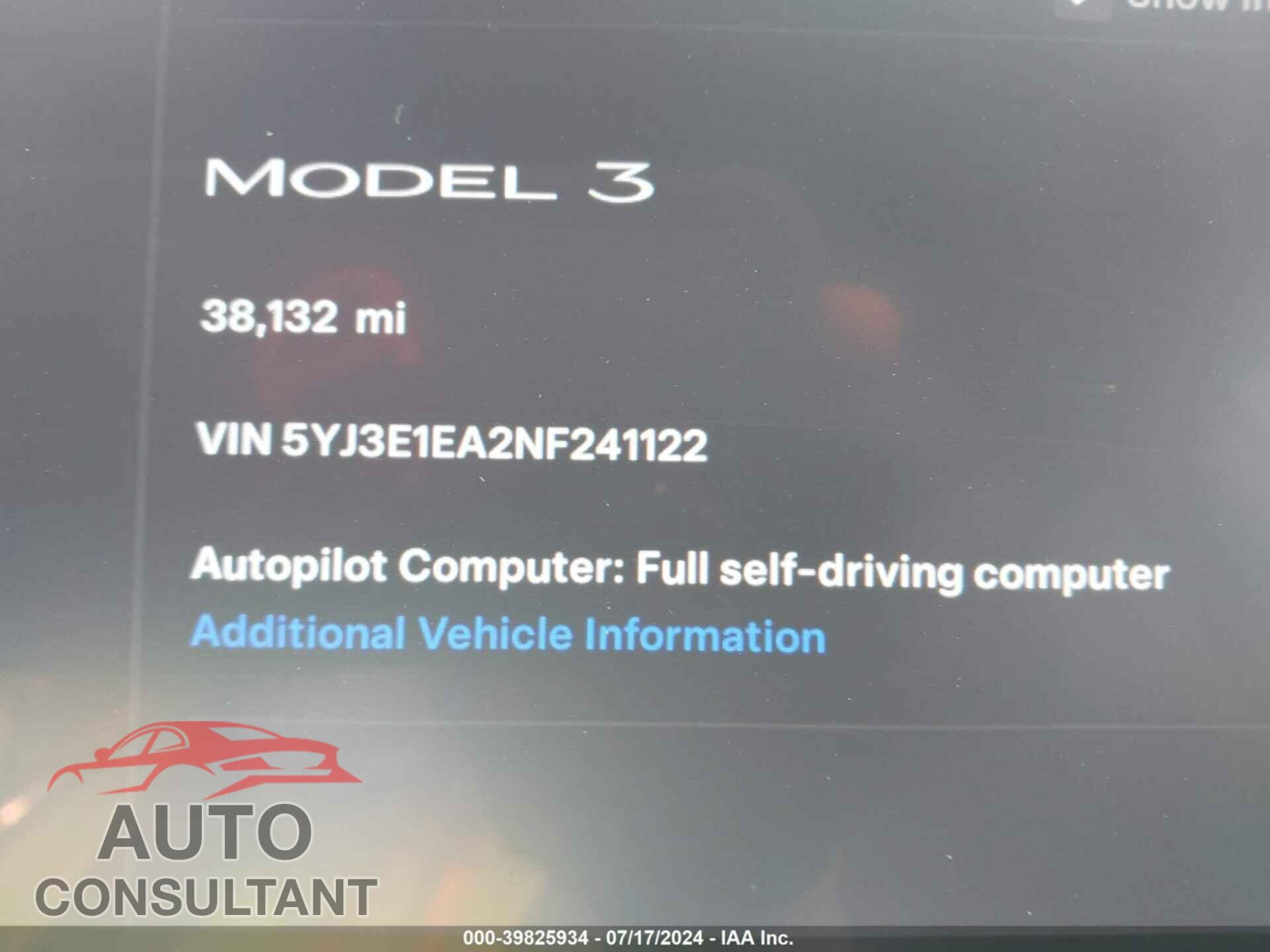 TESLA MODEL 3 2022 - 5YJ3E1EA2NF241122
