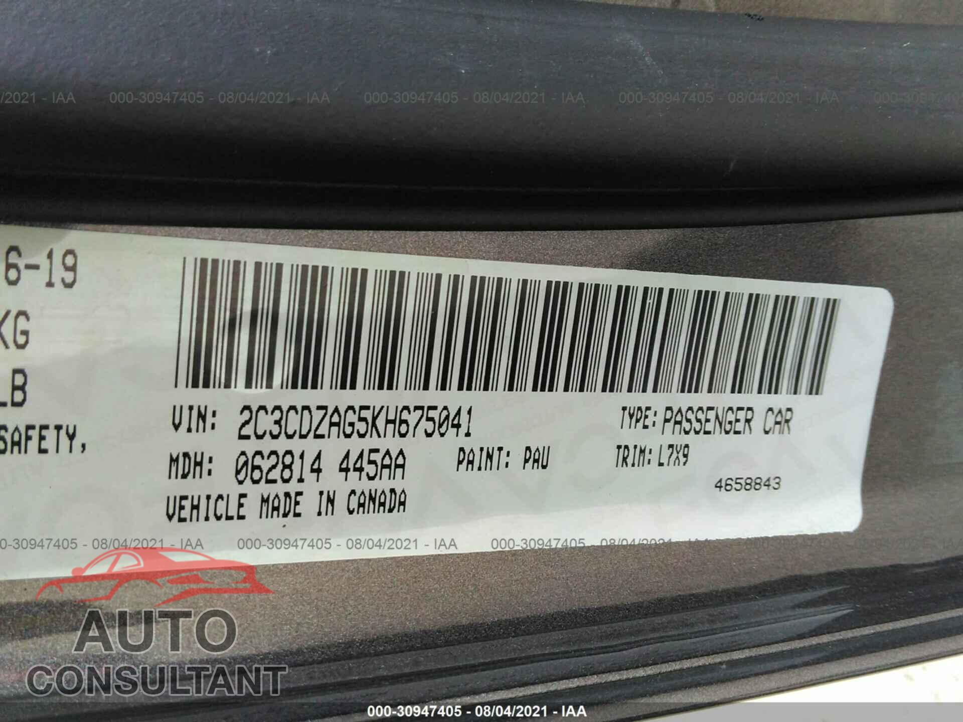 DODGE CHALLENGER 2019 - 2C3CDZAG5KH675041