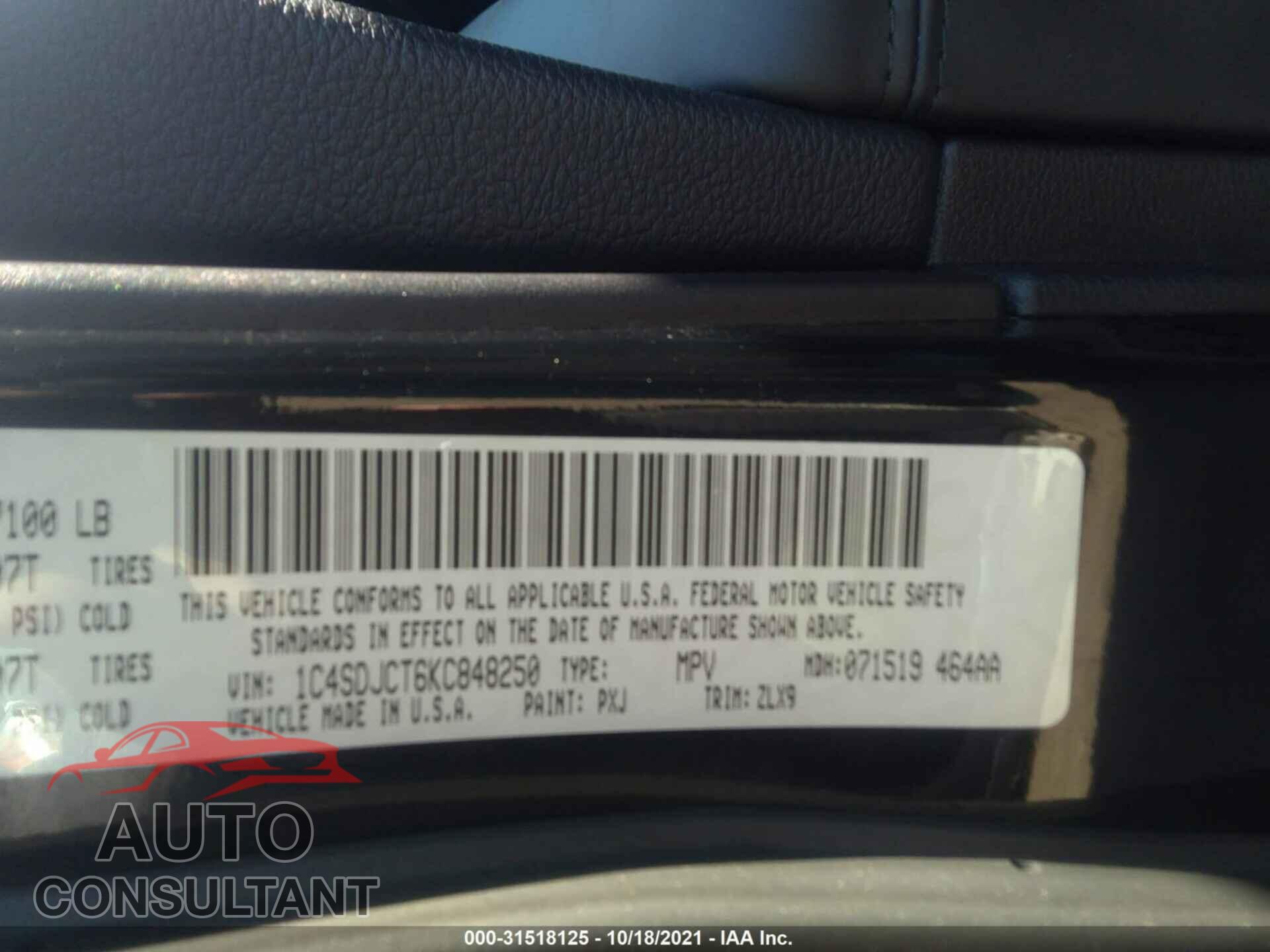 DODGE DURANGO 2019 - 1C4SDJCT6KC848250
